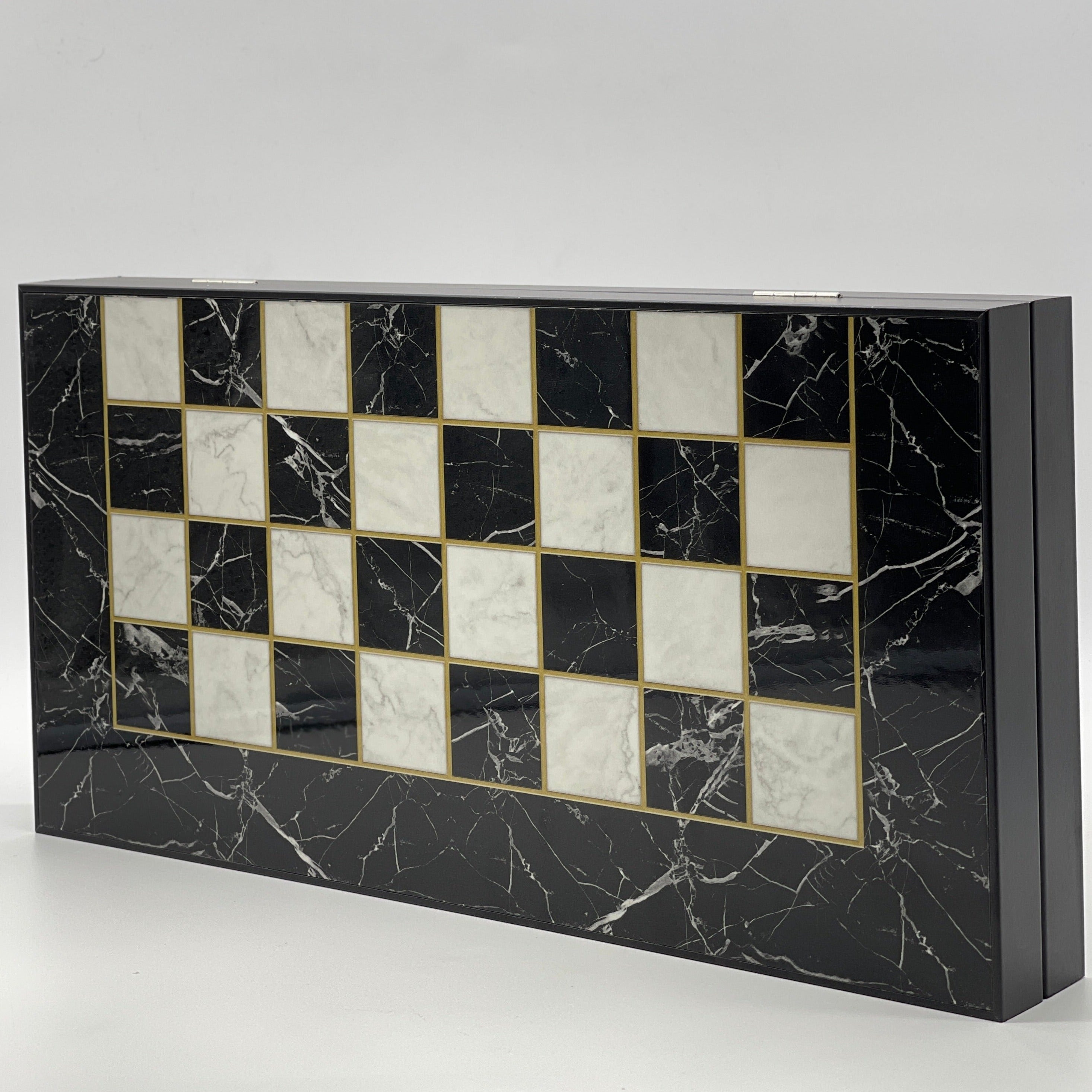 Handmade Black Marble Pattern Backgammon Set With Zombies Chess Pieces