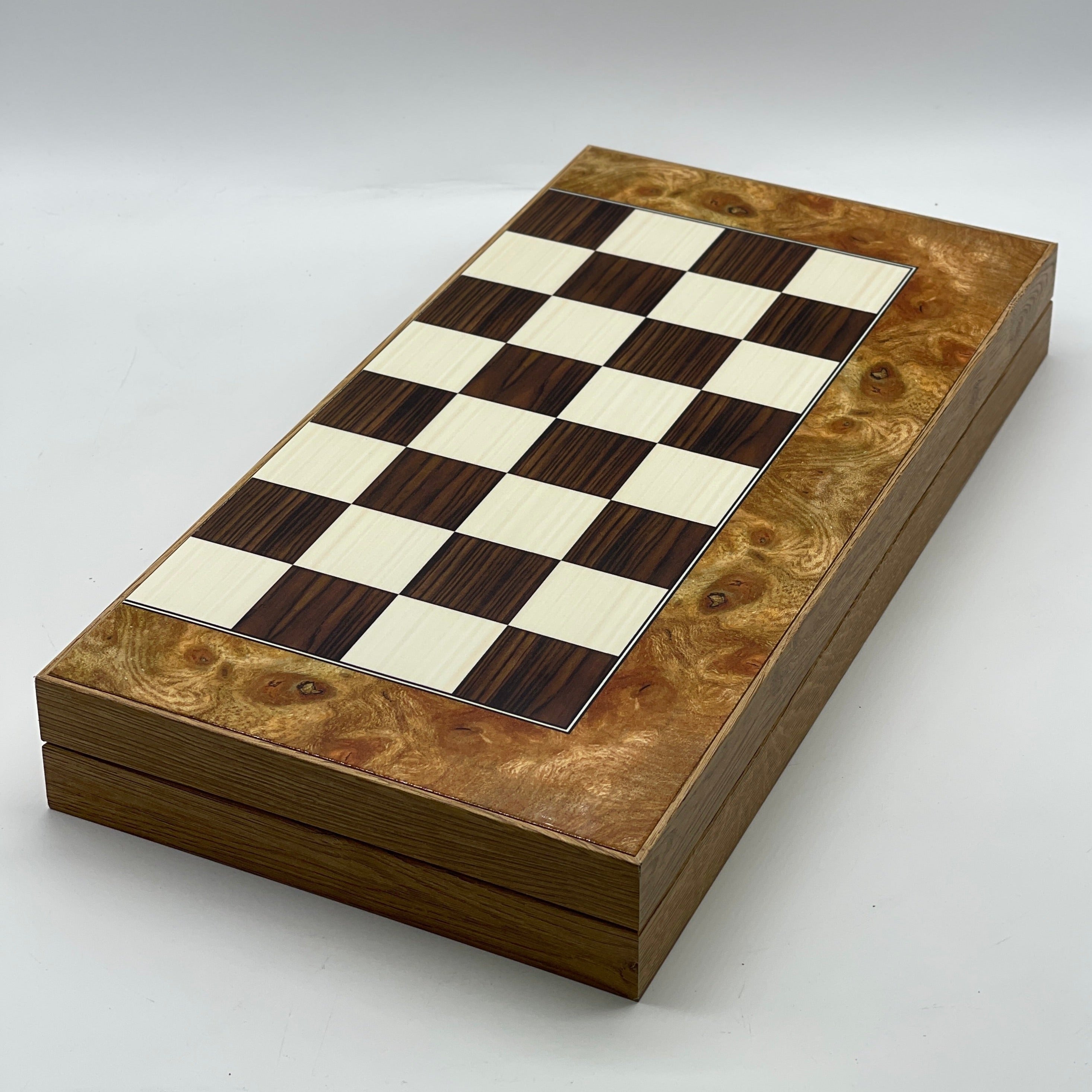 Handmade Walnut Pattern Backgammon Set With Wooden Chess Pieces