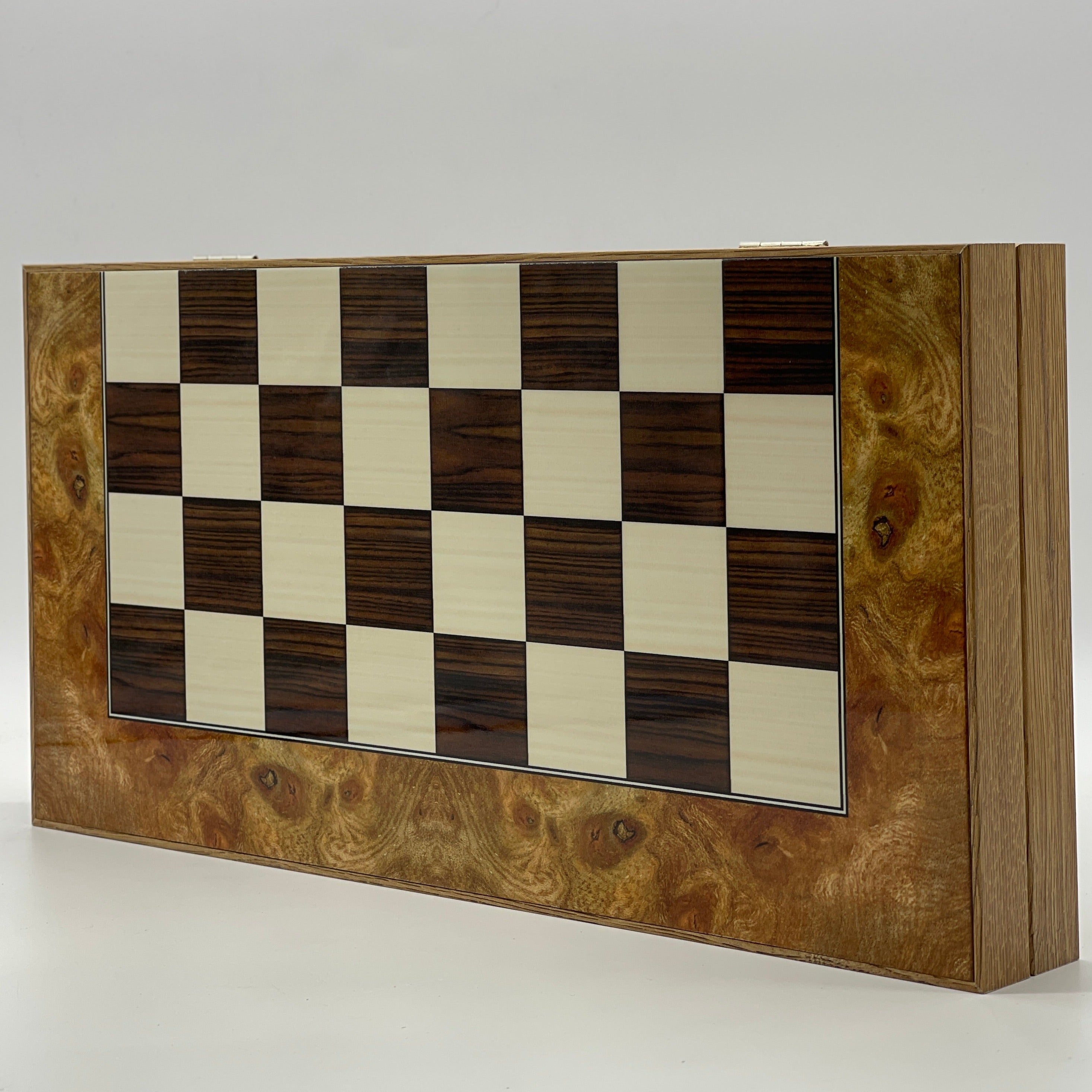 Handmade Brown Pattern Backgammon Set And Polyester Camelot Chess Pieces