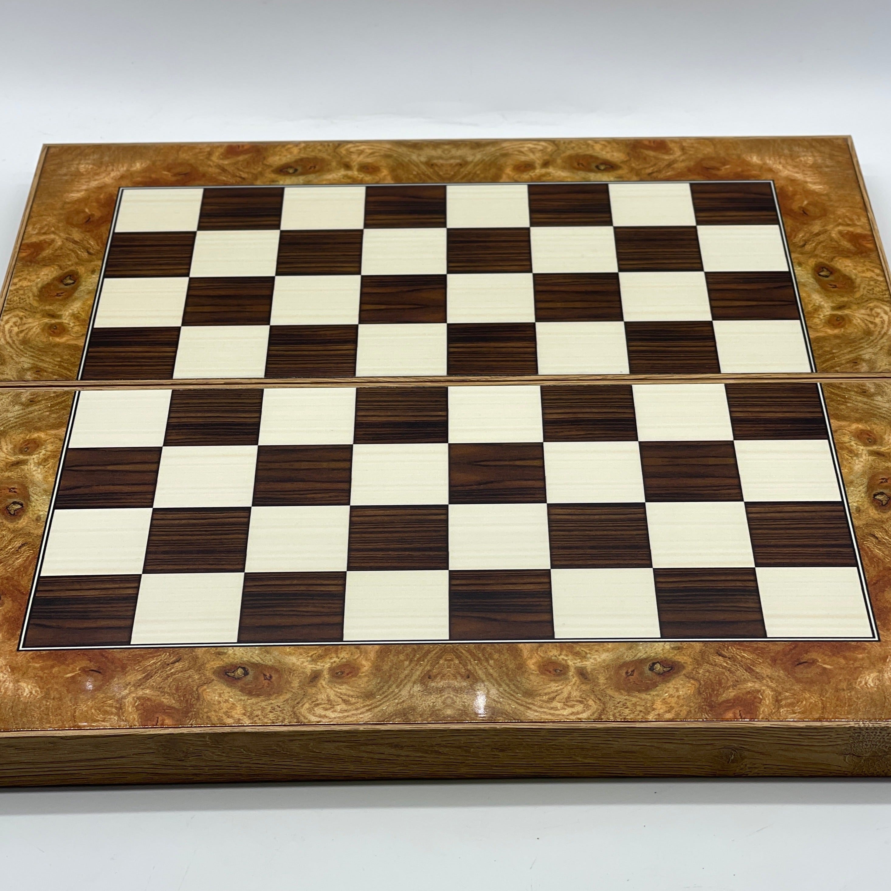 Handmade Walnut Pattern Backgammon Set With Polyester Crusaders Chess Pieces