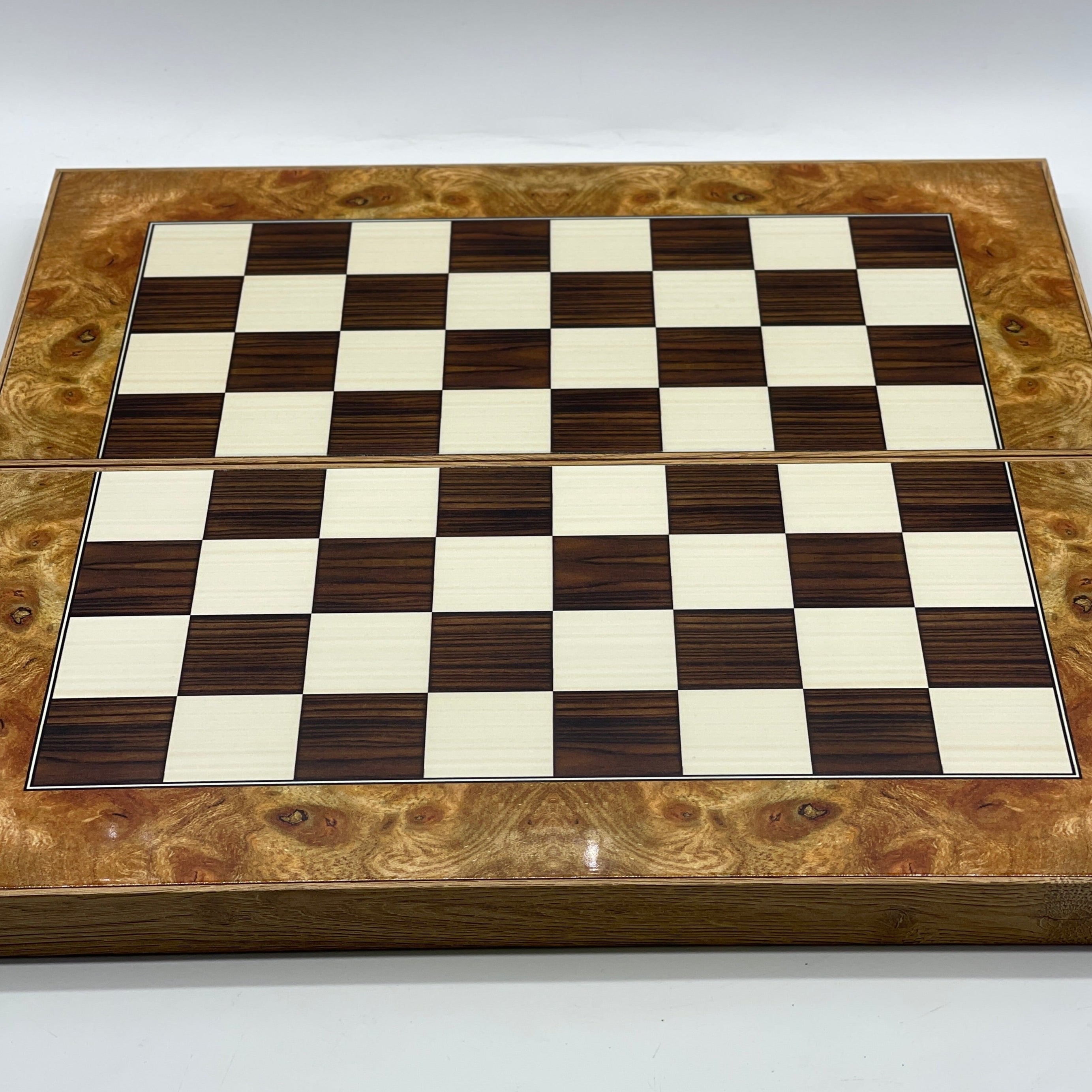 Handmade Walnut Pattern Backgammon Set With Wooden Chess Pieces