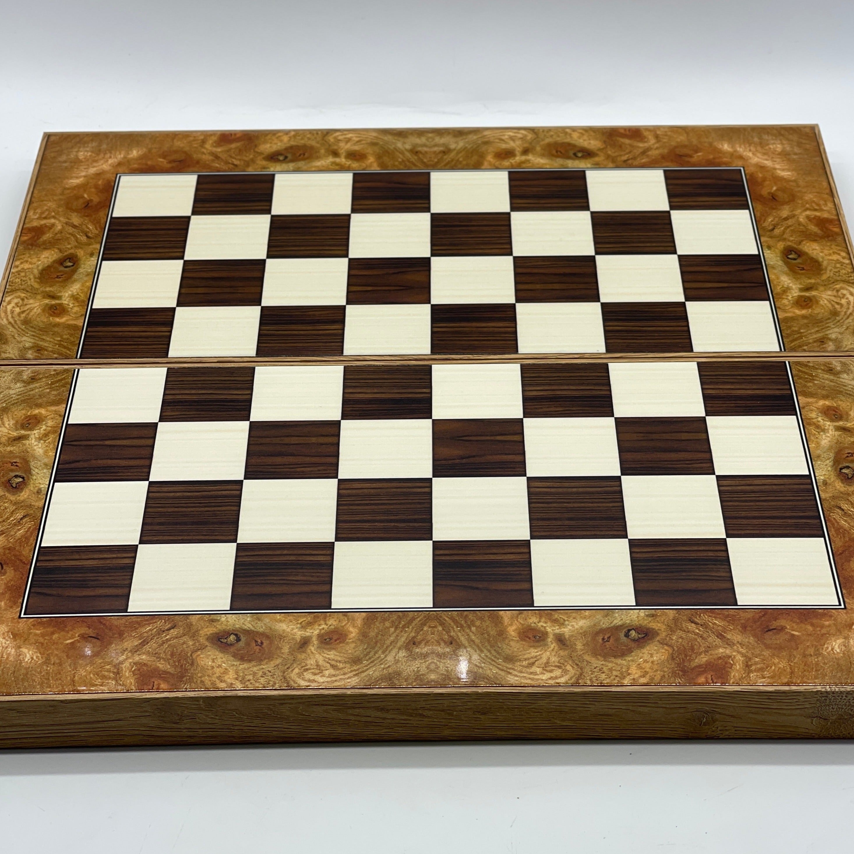 Handmade Walnut Pattern Backgammon Set With Wooden Chess Pieces