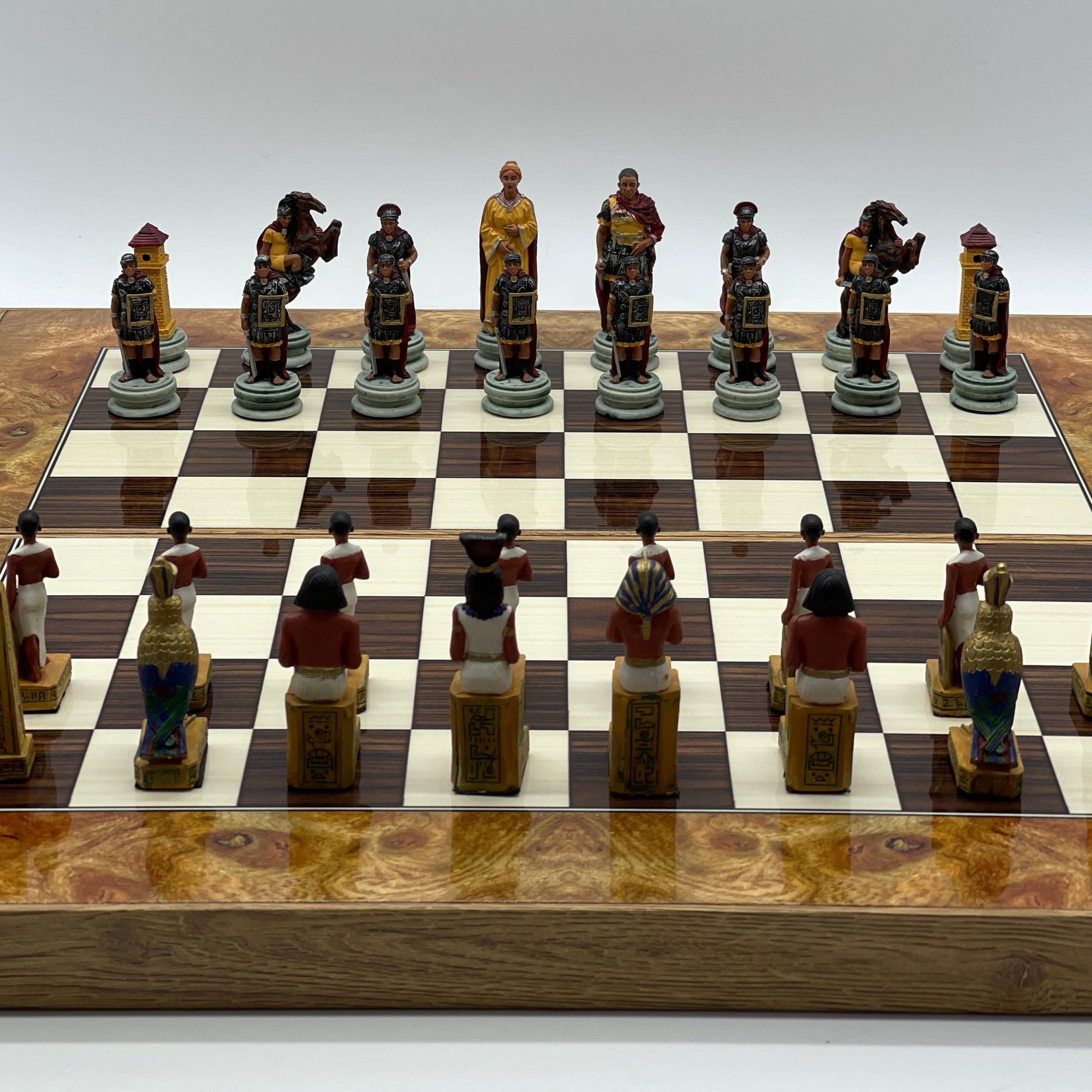 Handmade Walnut Pattern Backgammon Set With Polyester Egyptian Chess Pieces