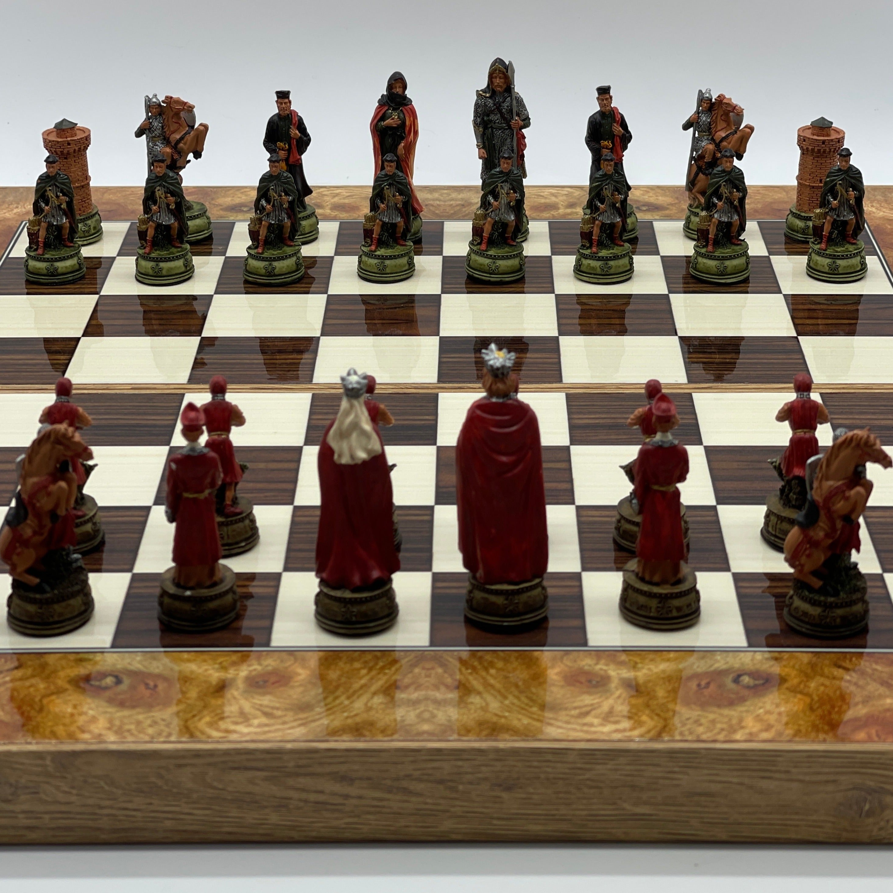 Handmade Brown Pattern Backgammon Set And Polyester Camelot Chess Pieces