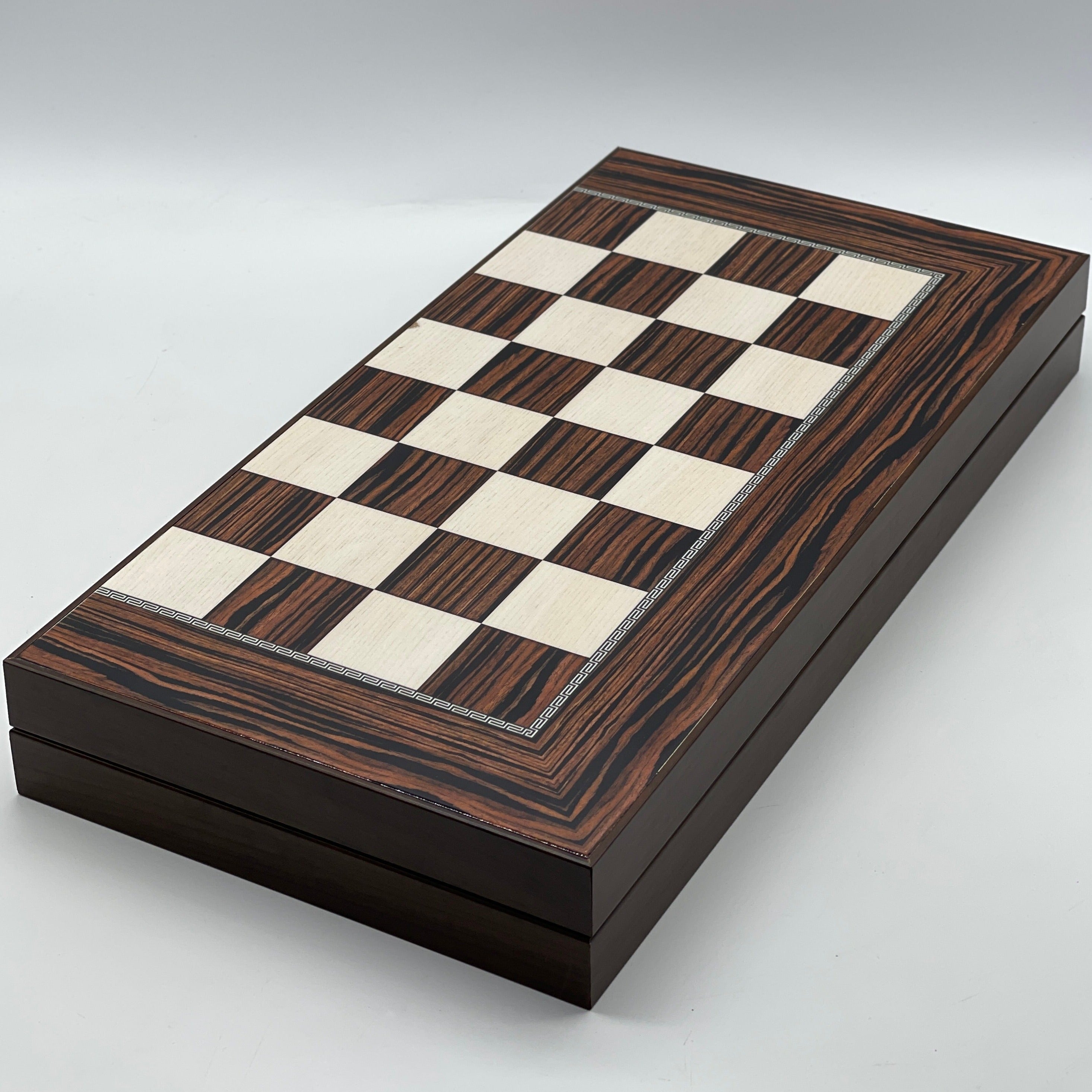 Handmade Dark Brown Pattern Backgammon Set With Crusaders Chess Pieces