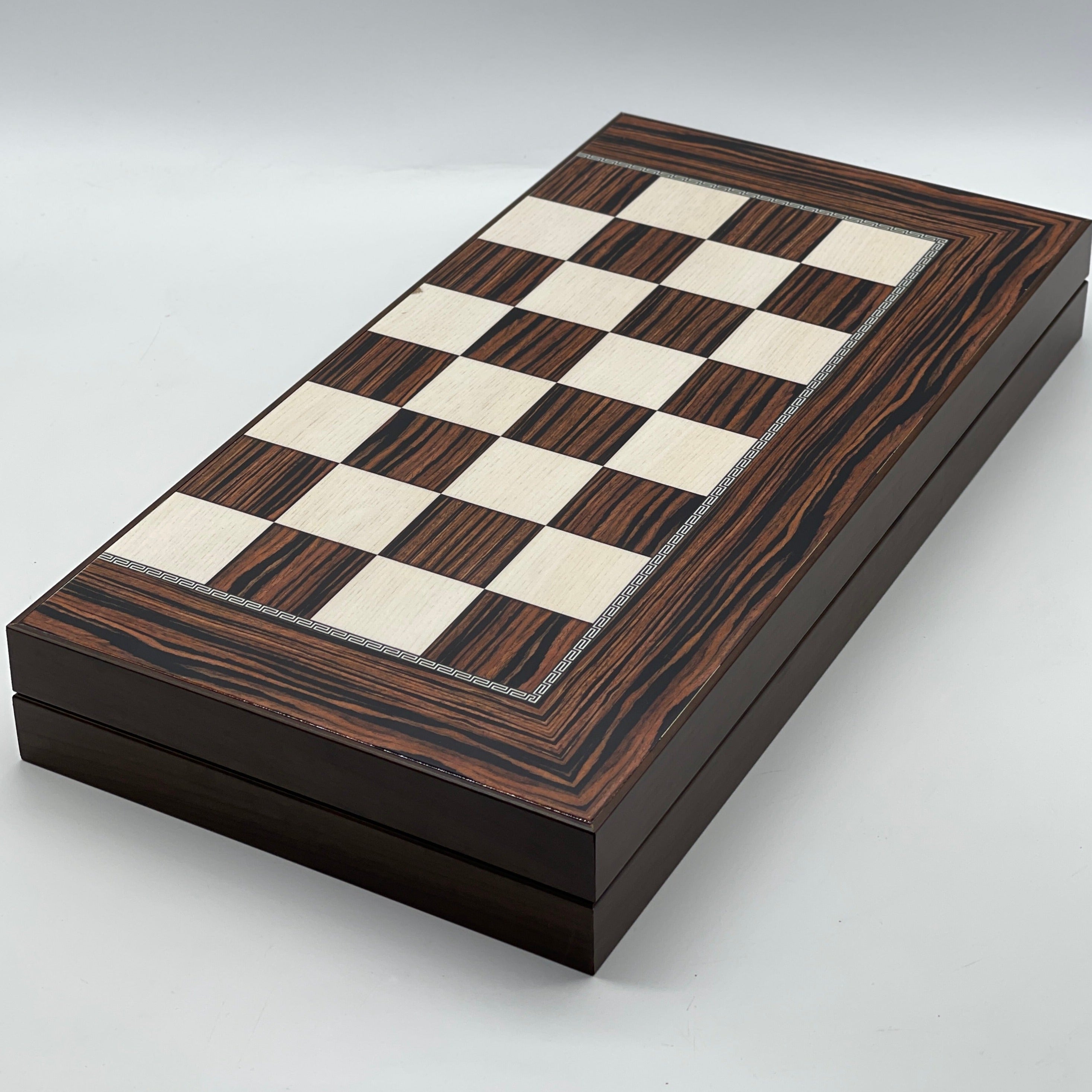 Handmade Dark Brown Pattern Backgammon Set With Egyptian Chess Pieces
