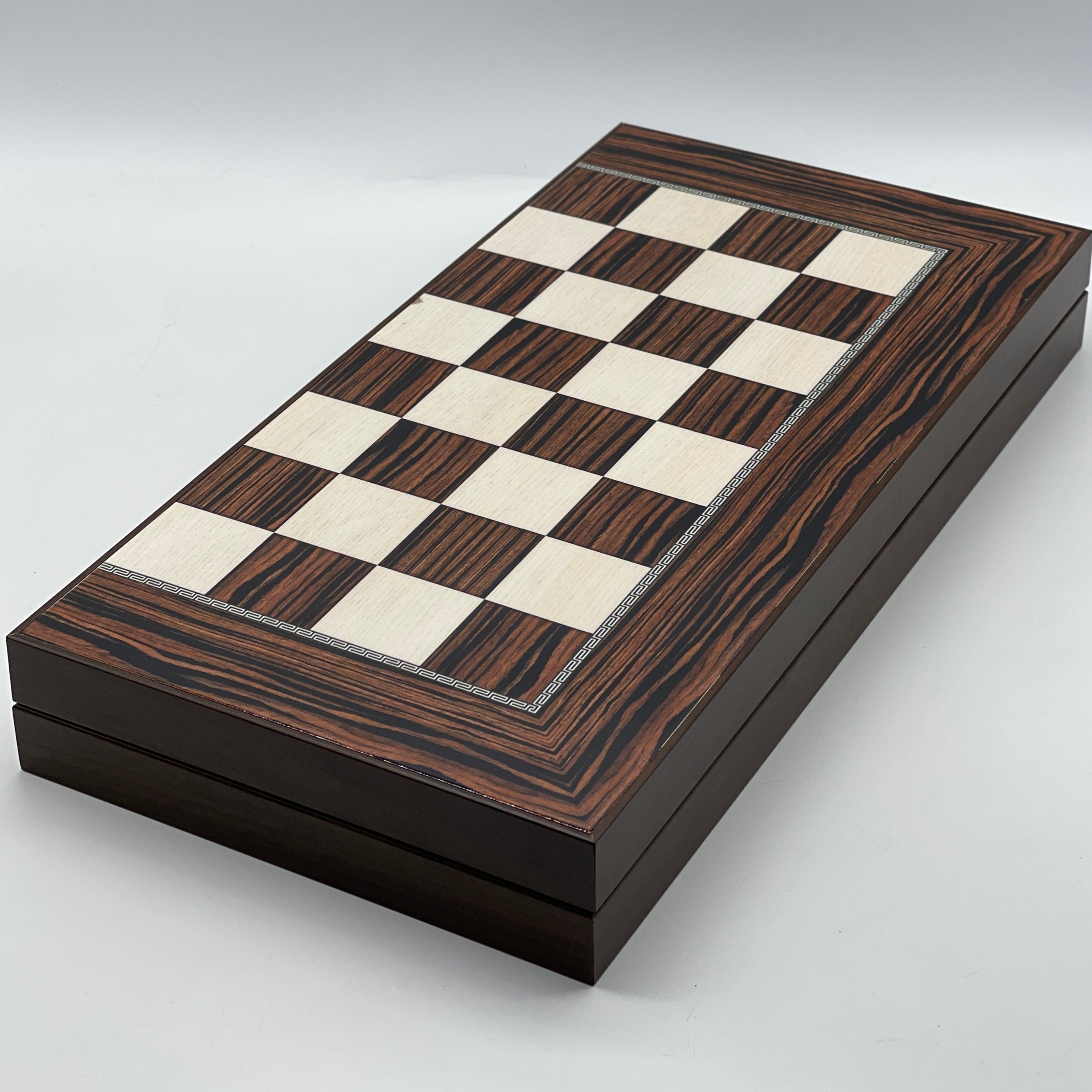 Handmade Dark Brown Pattern Backgammon Set With Wooden Chess Pieces