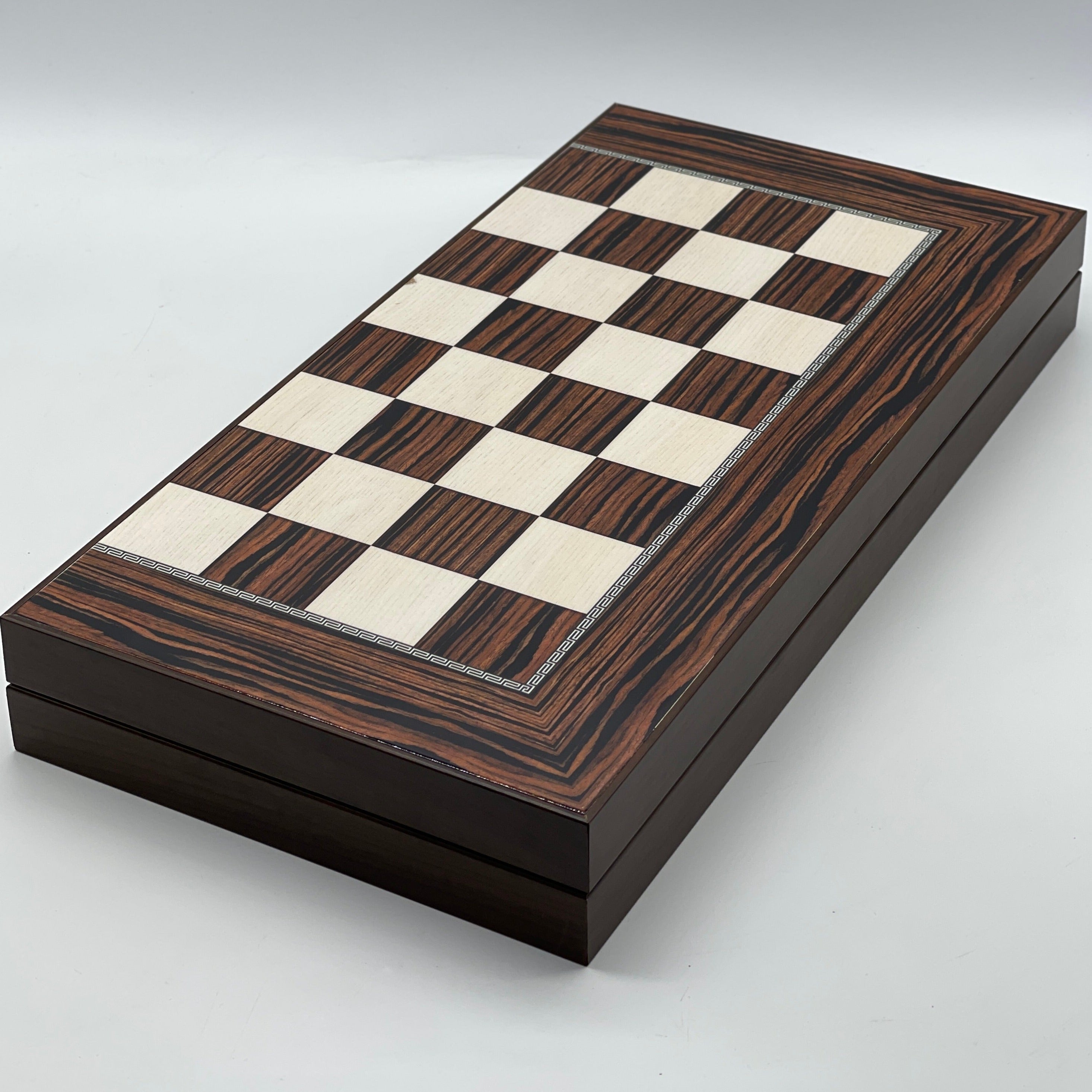 Handmade Dark Brown Pattern Backgammon Set With Crusaders Chess Pieces