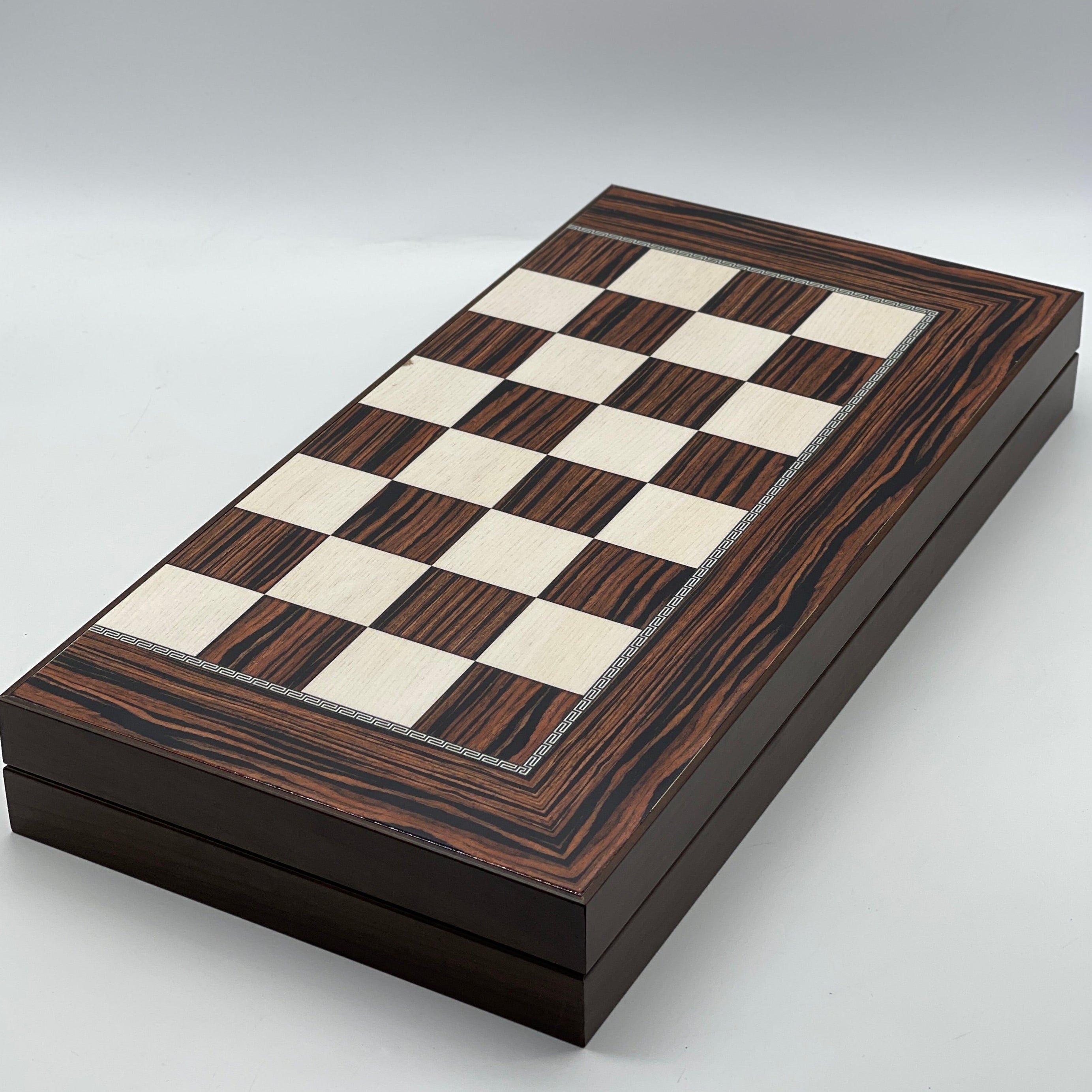 Handmade Dark Brown Pattern Backgammon Set With Zombies Chess Pieces