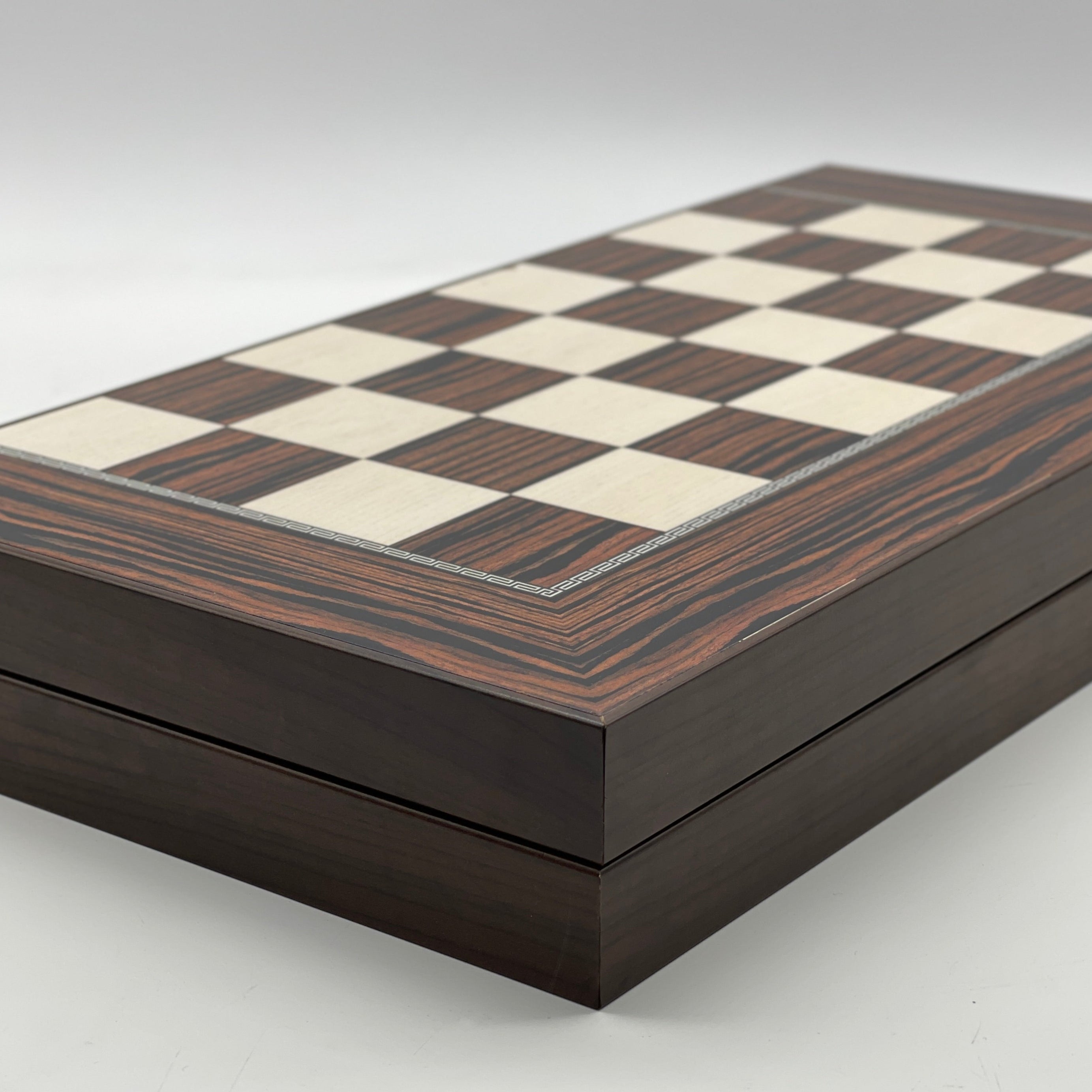 Handmade Dark Brown Pattern Backgammon Set With Camelot Chess Pieces