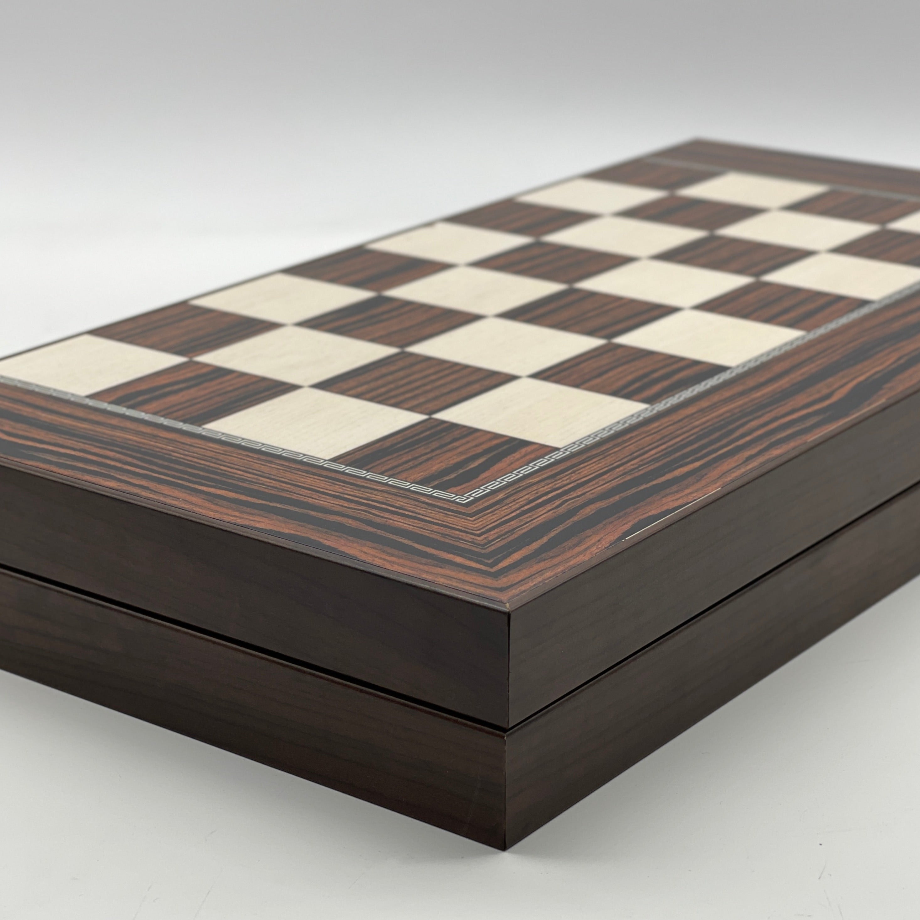 Handmade Dark Brown Pattern Backgammon Set With Camelot Chess Pieces