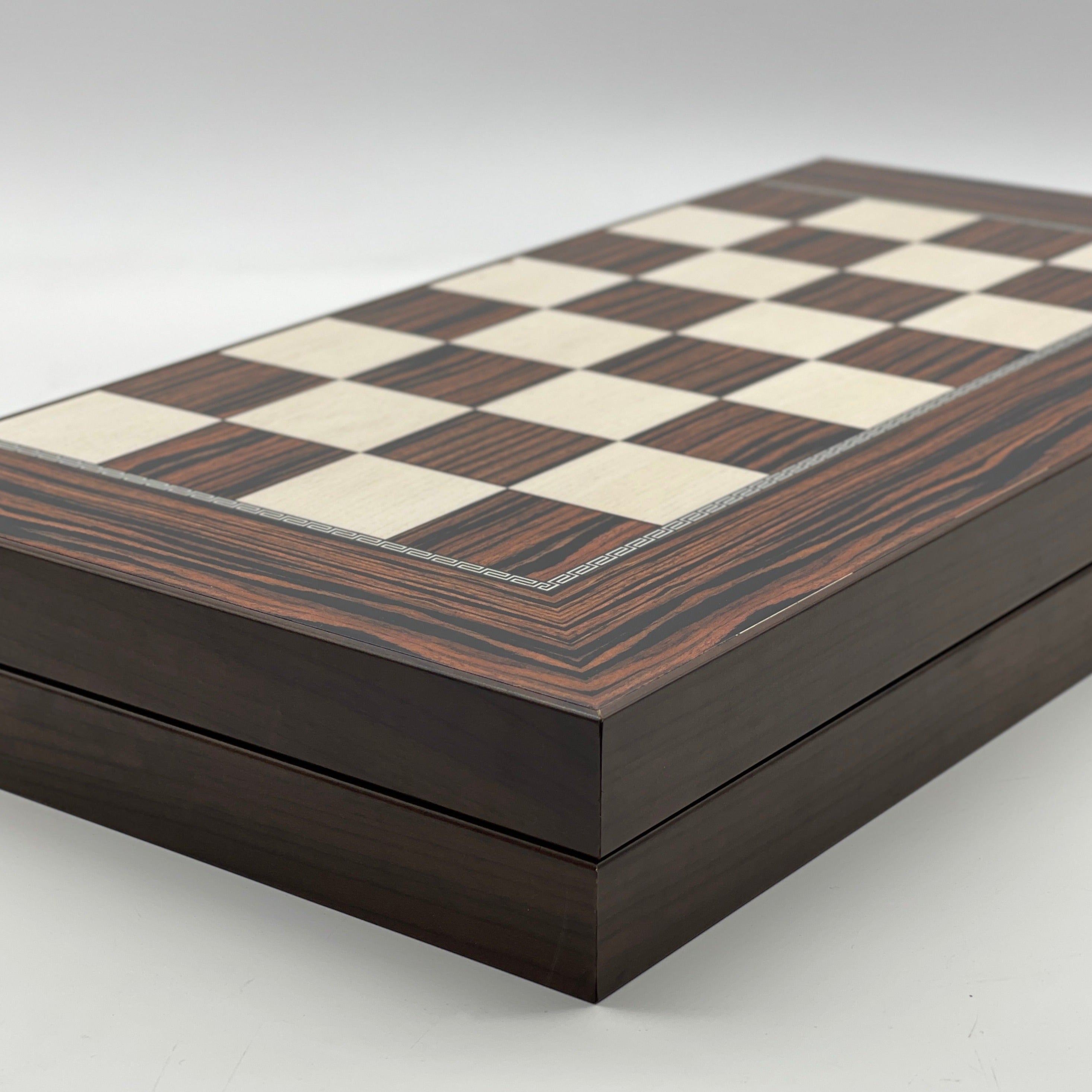 Handmade Dark Brown Pattern Backgammon Set With Crusaders Chess Pieces