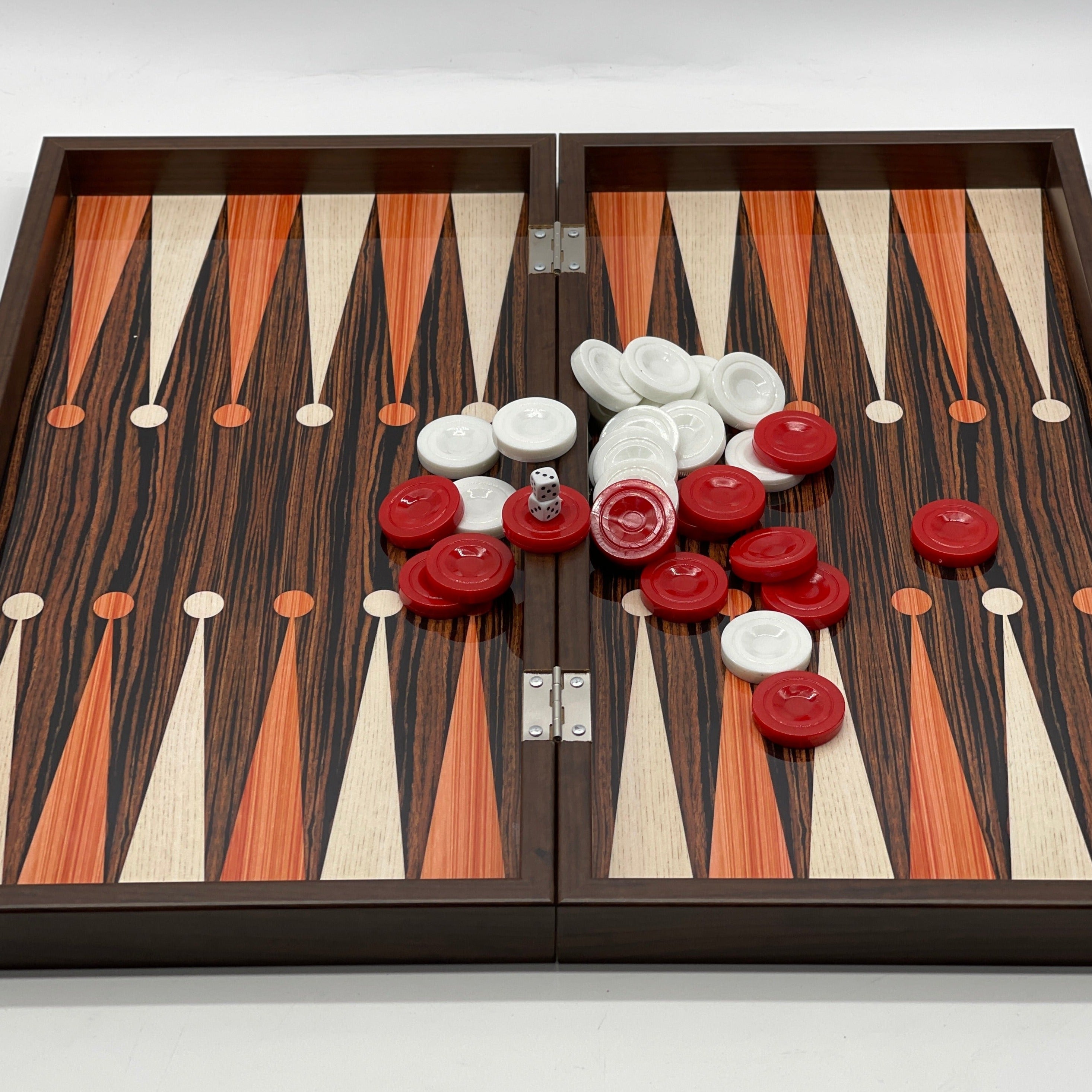 Handmade Dark Brown Pattern Backgammon Set With Egyptian Chess Pieces