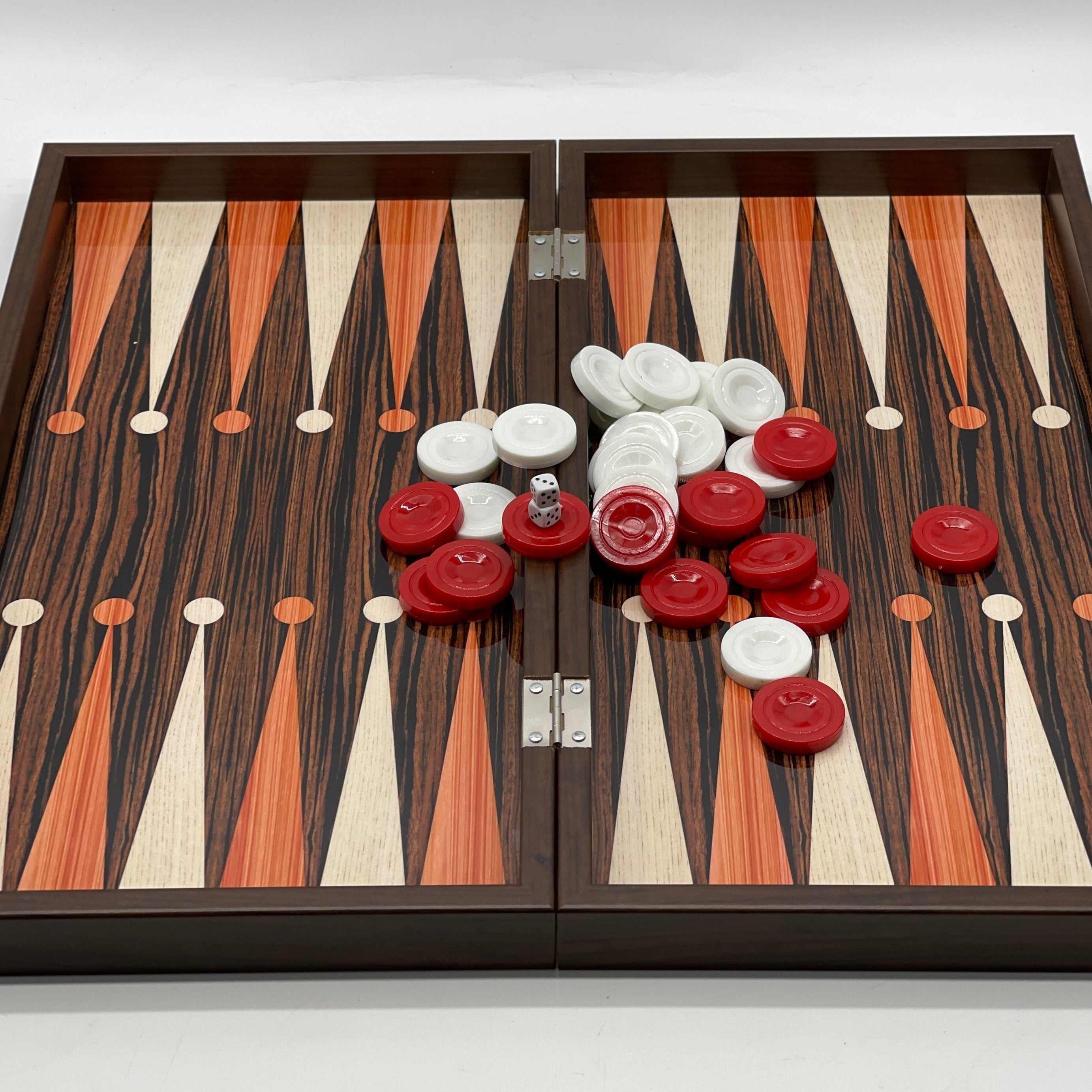 Handmade Dark Brown Pattern Backgammon Set With Zombies Chess Pieces