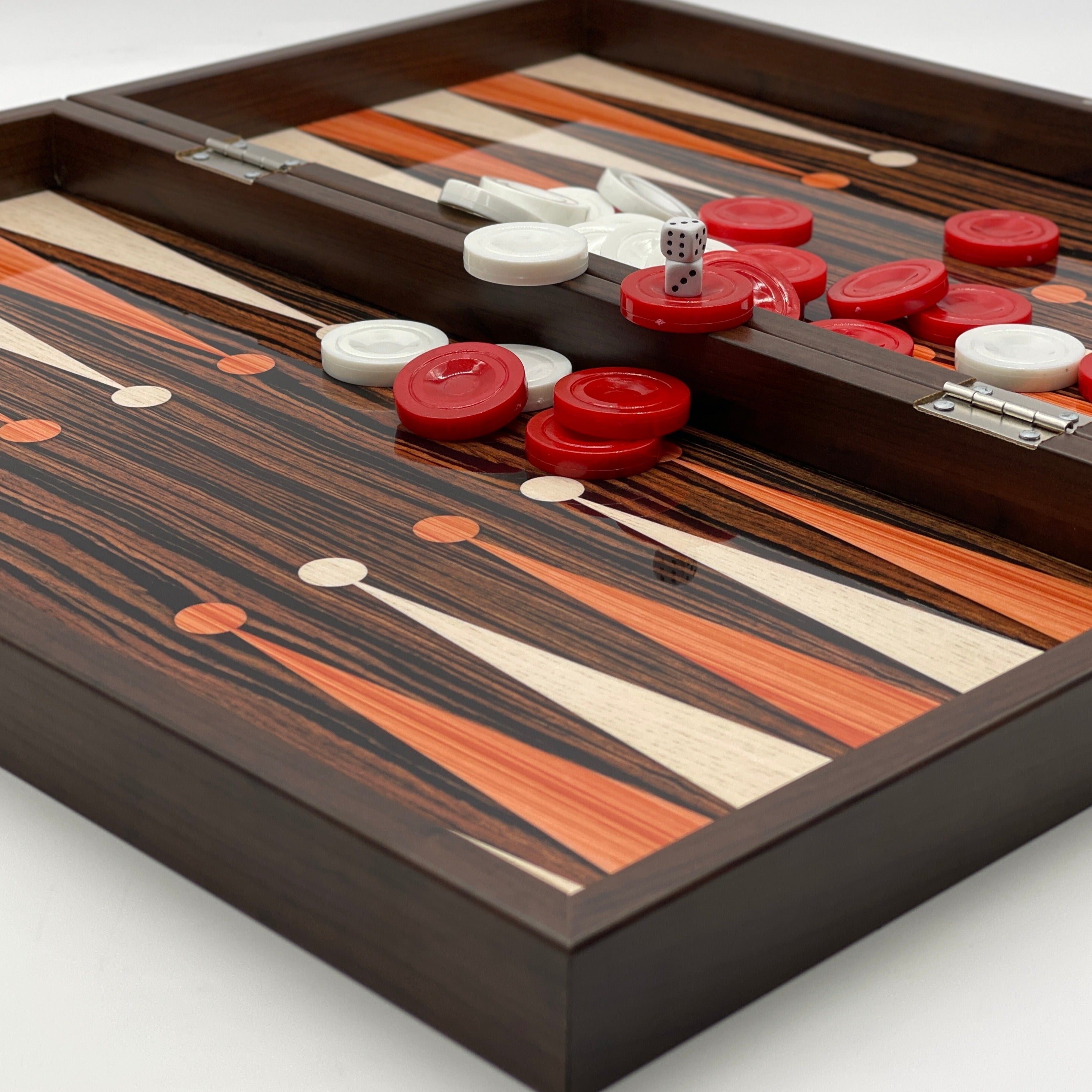 Handmade Dark Brown Pattern Backgammon Set With Egyptian Chess Pieces