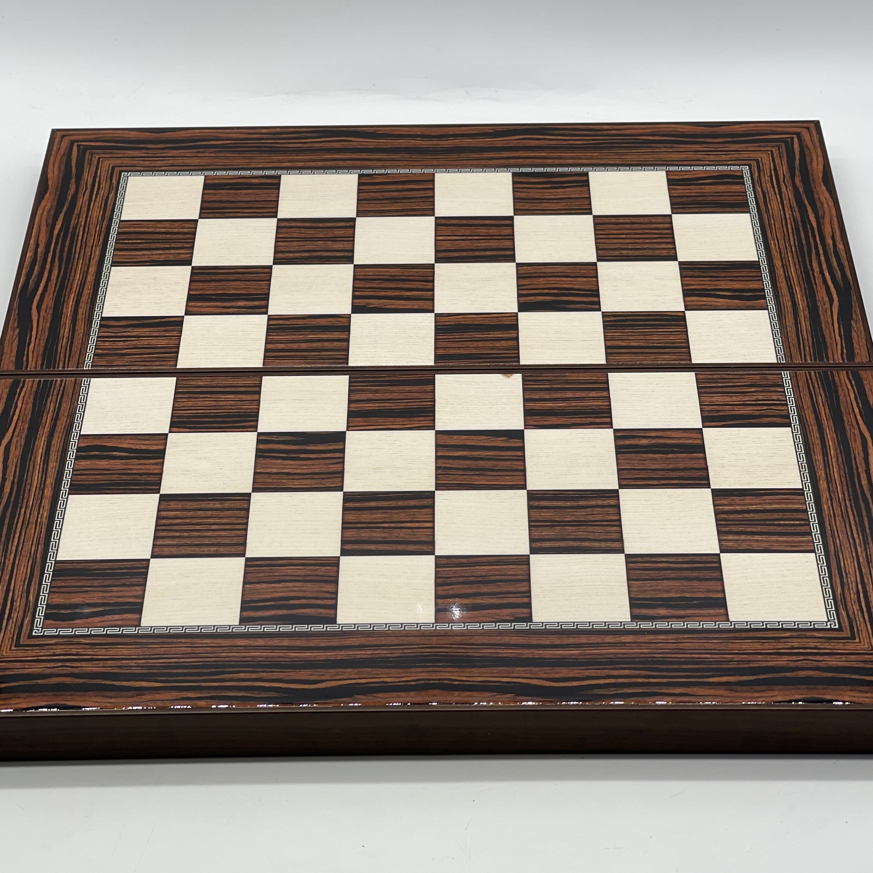 Handmade Dark Brown Pattern Backgammon Set With Crusaders Chess Pieces