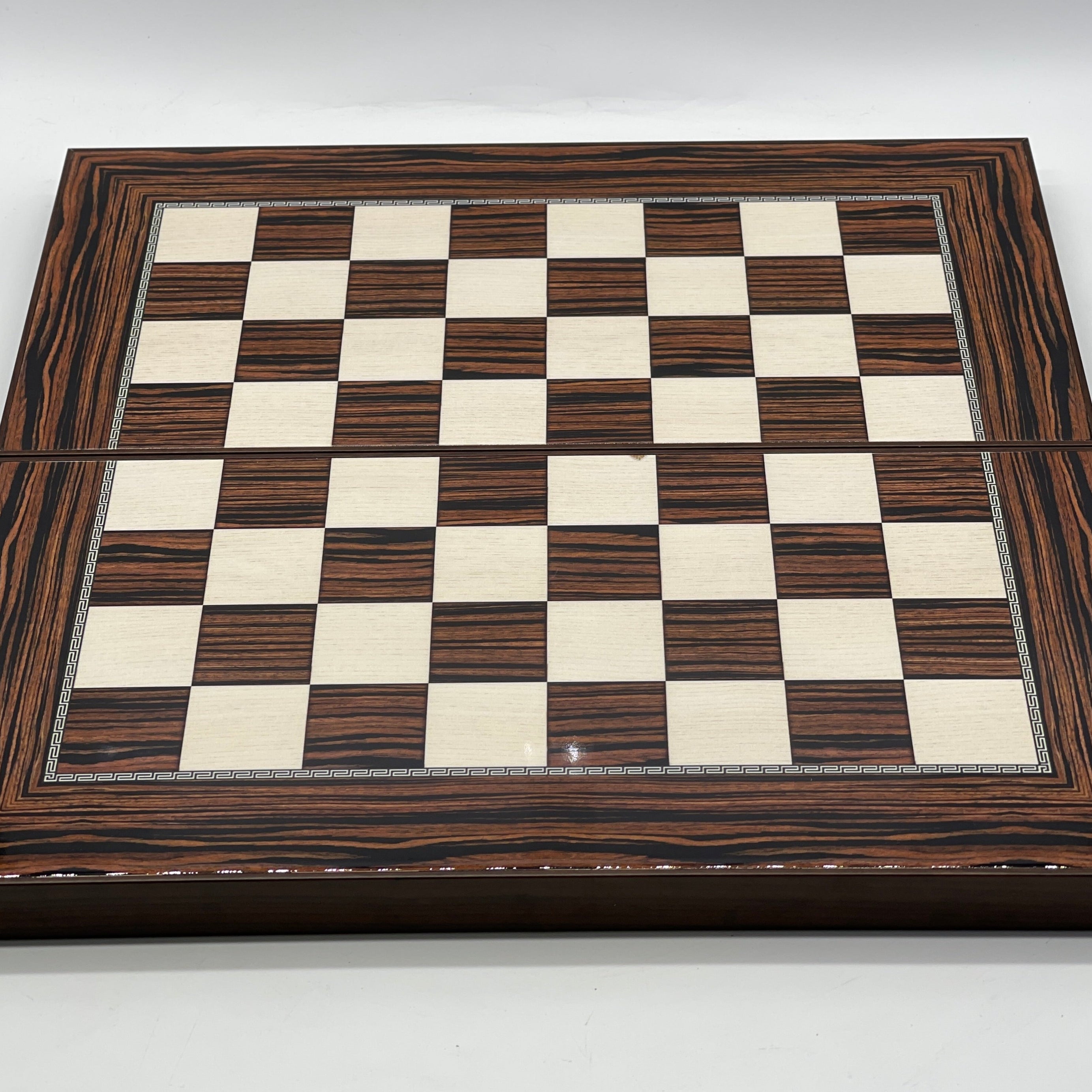 Handmade Dark Brown Pattern Backgammon Set With Wooden Chess Pieces