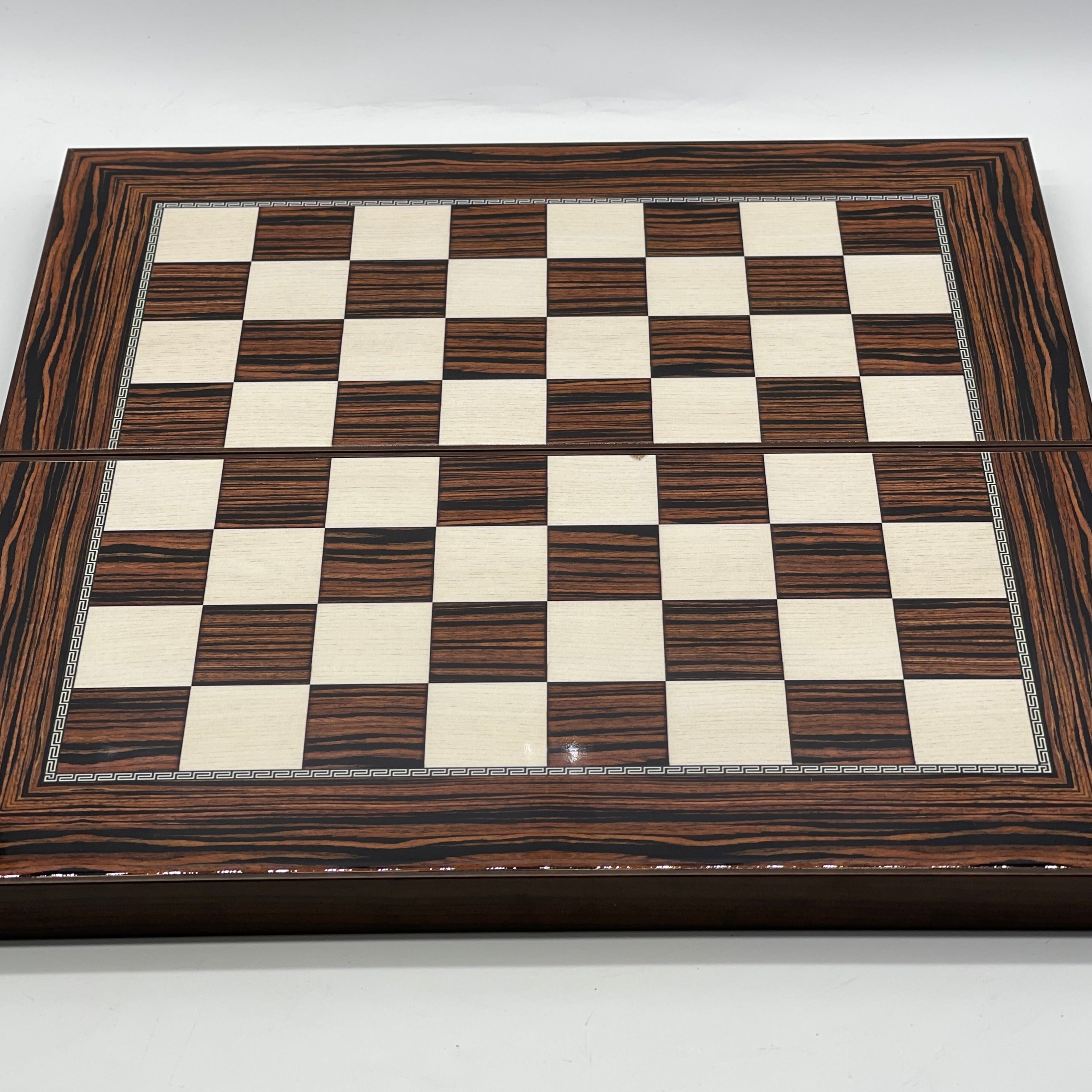 Handmade Dark Brown Pattern Backgammon Set With Wooden Chess Pieces