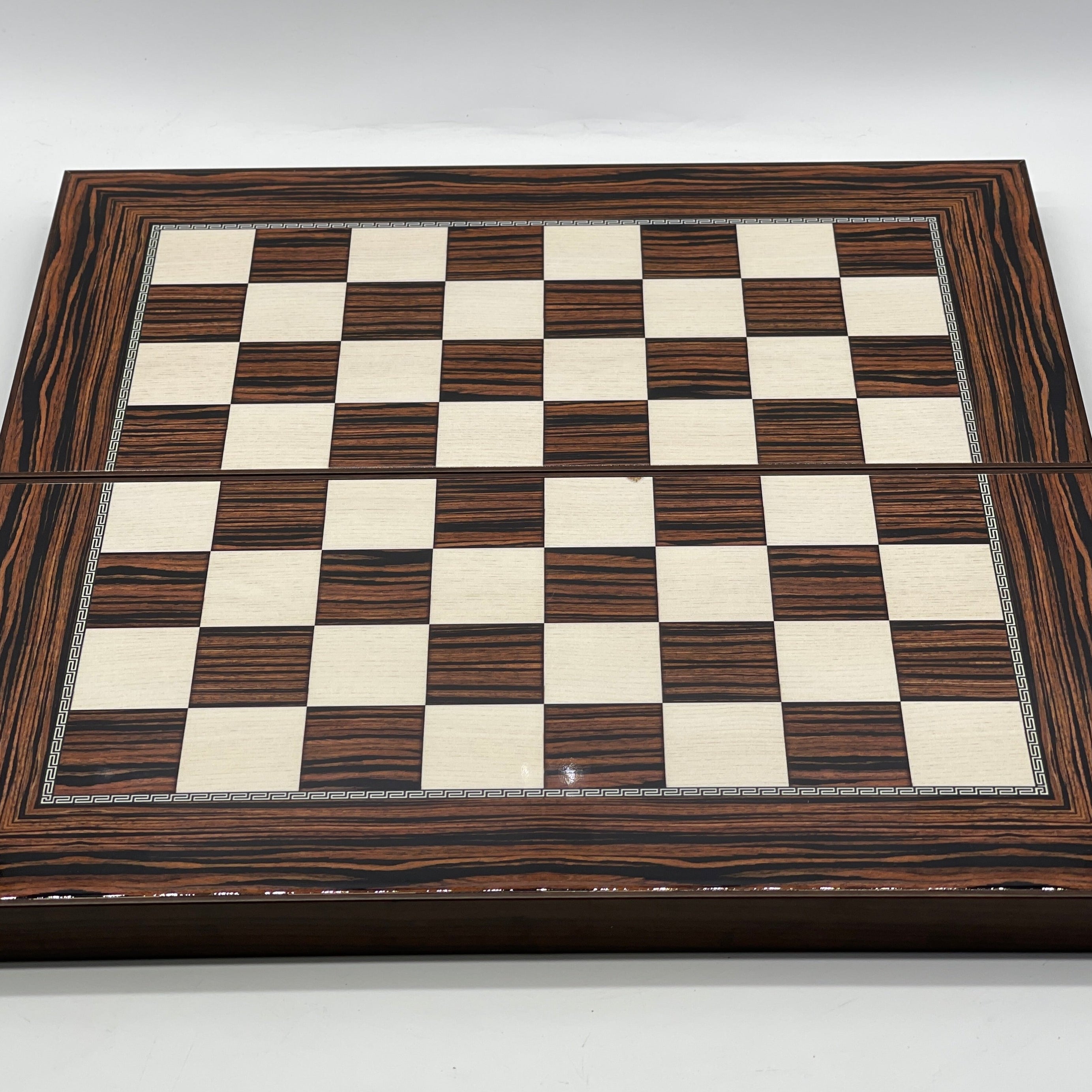 Handmade Dark Brown Pattern Backgammon Set With Crusaders Chess Pieces