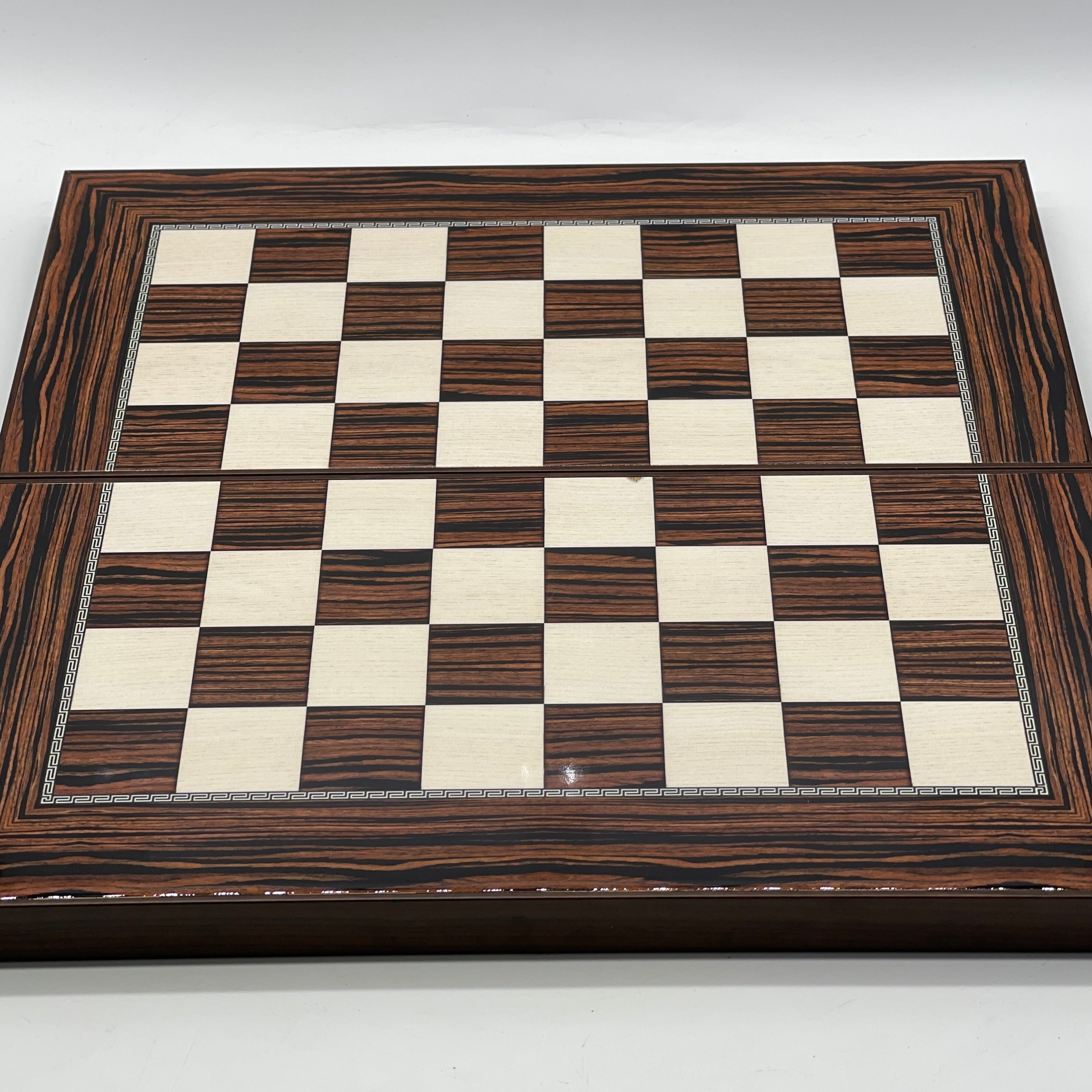 Handmade Dark Brown Pattern Backgammon Set With Crusaders Chess Pieces