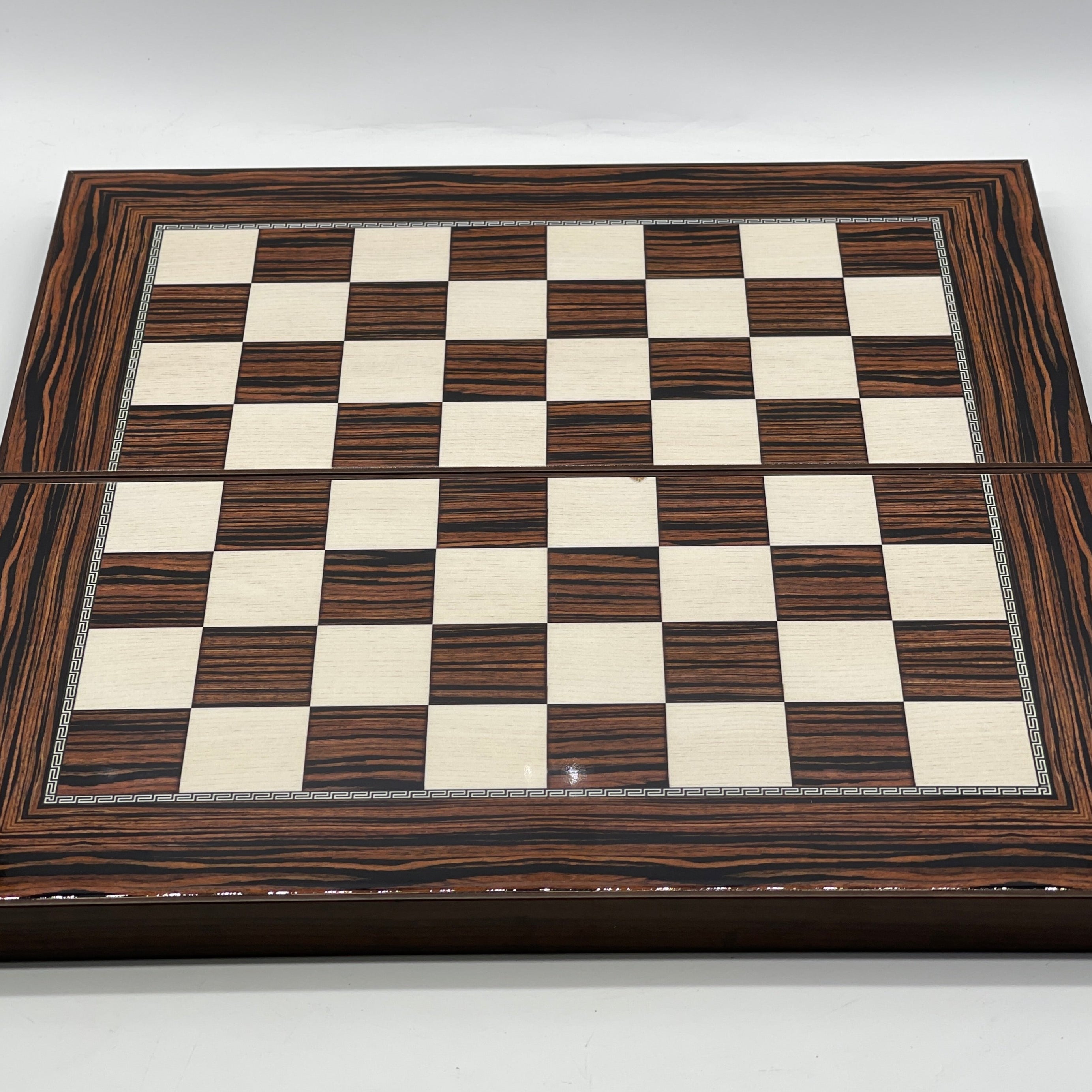 Handmade Dark Brown Pattern Backgammon Set With Egyptian Chess Pieces