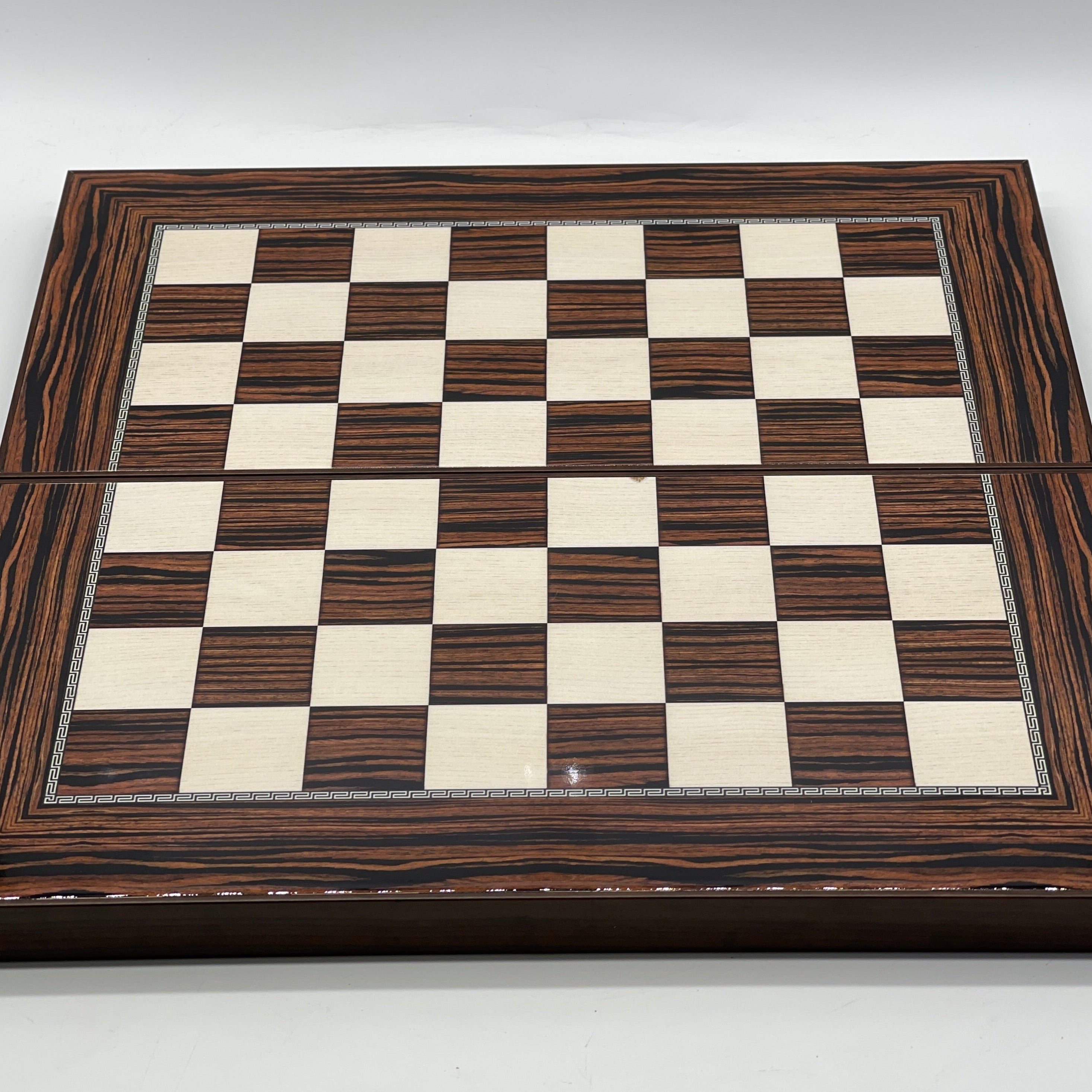 Handmade Dark Brown Pattern Backgammon Set With Egyptian Chess Pieces