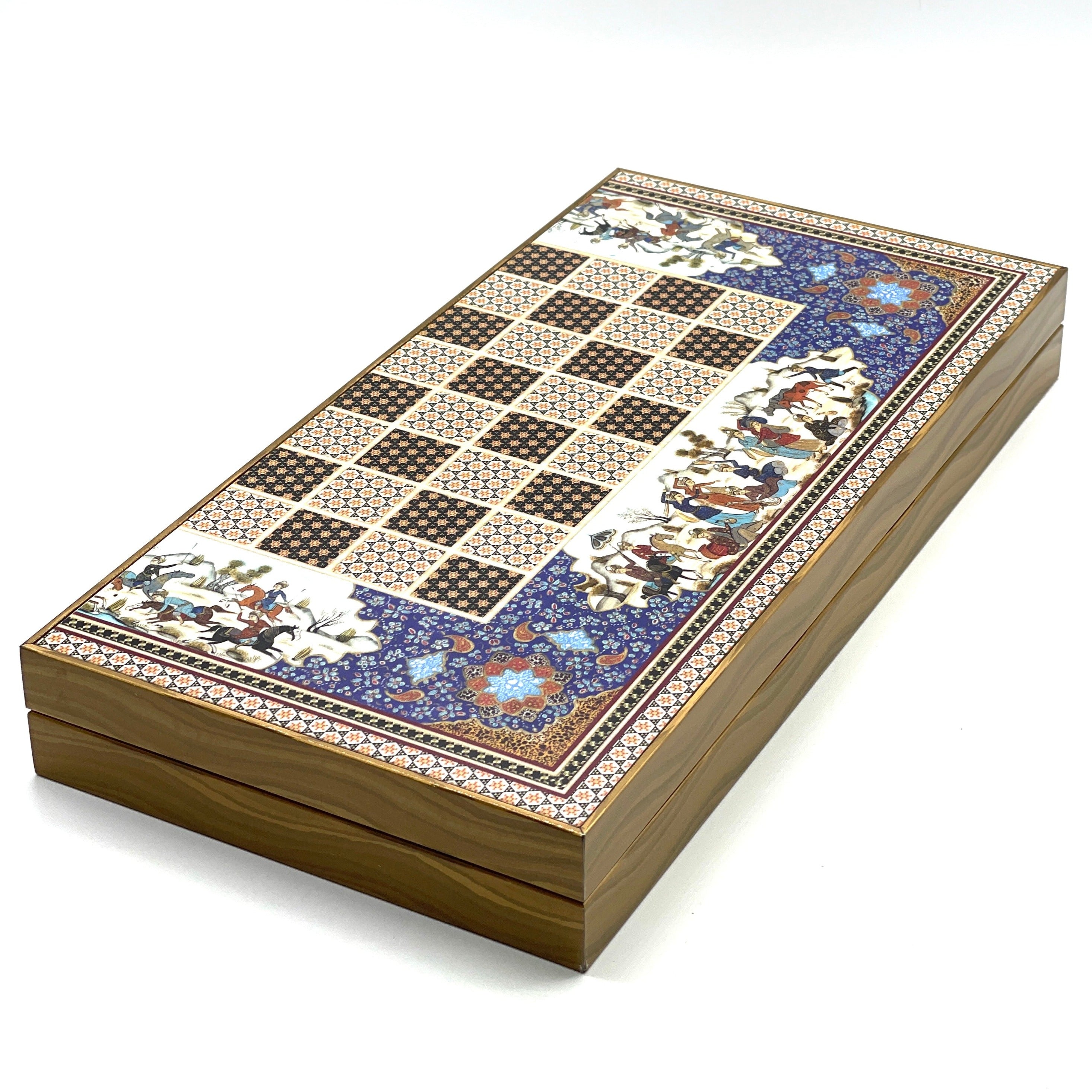Persian Khatam Turkish Backgammon Set With Polyester Camelot Chess Pieces