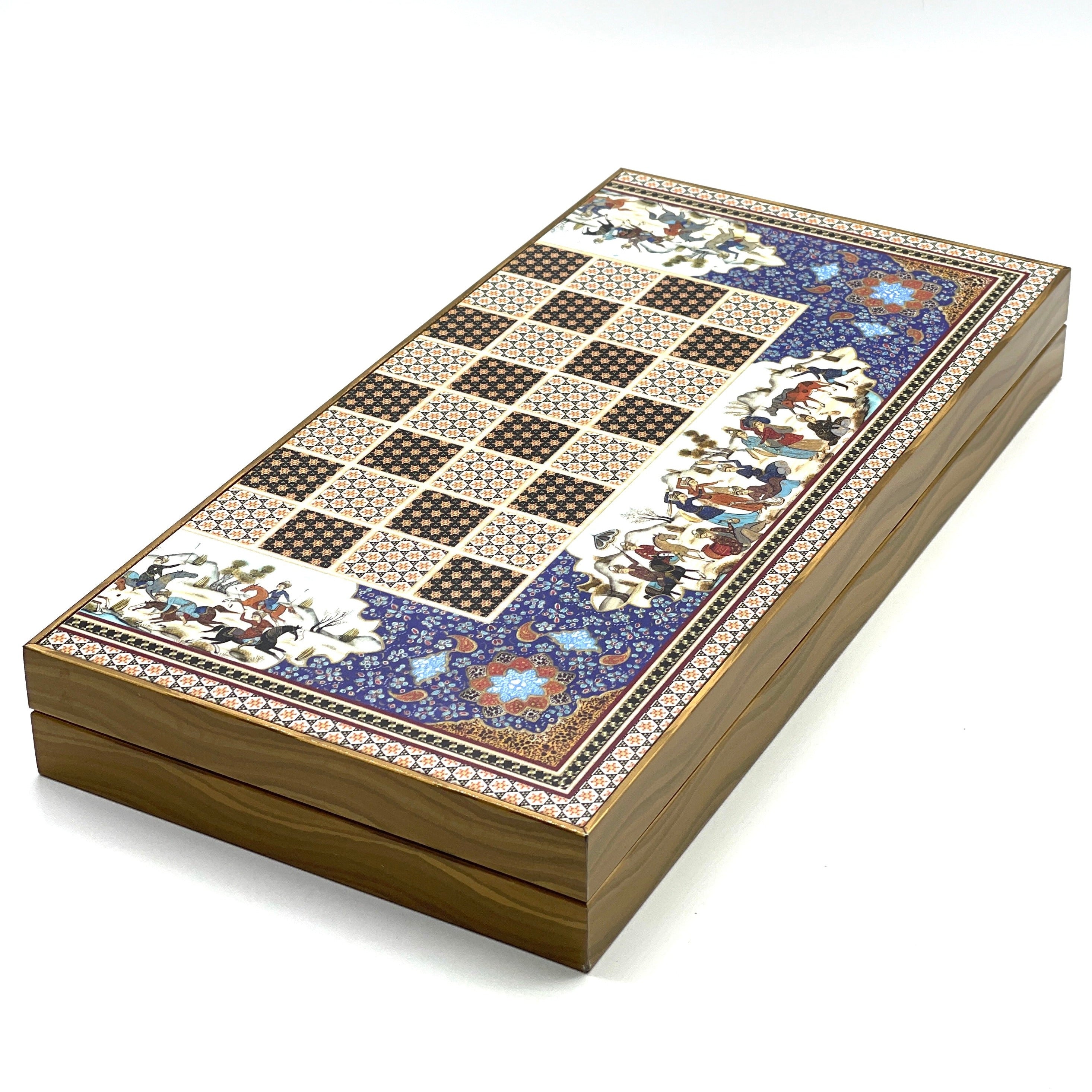 Persian Khatam Turkish Backgammon Set With Polyester Egyptian Chess Pieces