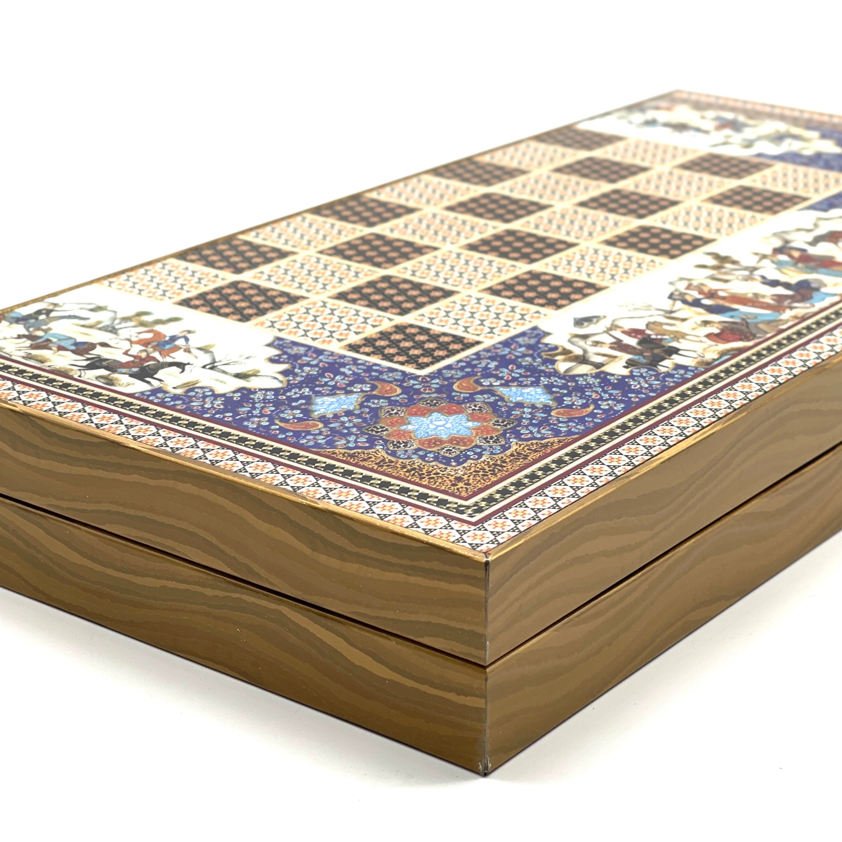 Persian Khatam Turkish Backgammon Set With Polyester Crusaders Chess Pieces