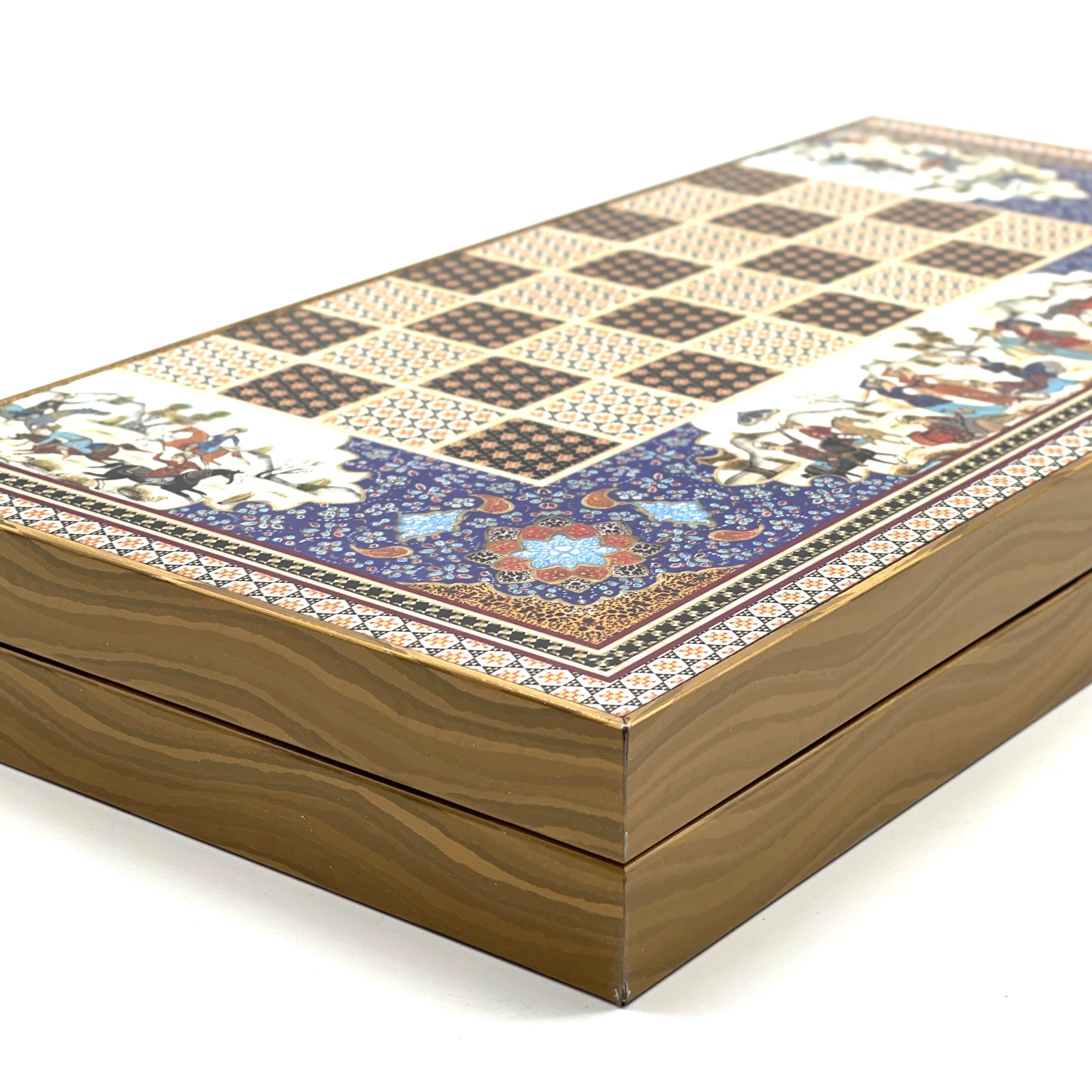 Persian Khatam Turkish Backgammon Set With Wooden Chess Pieces