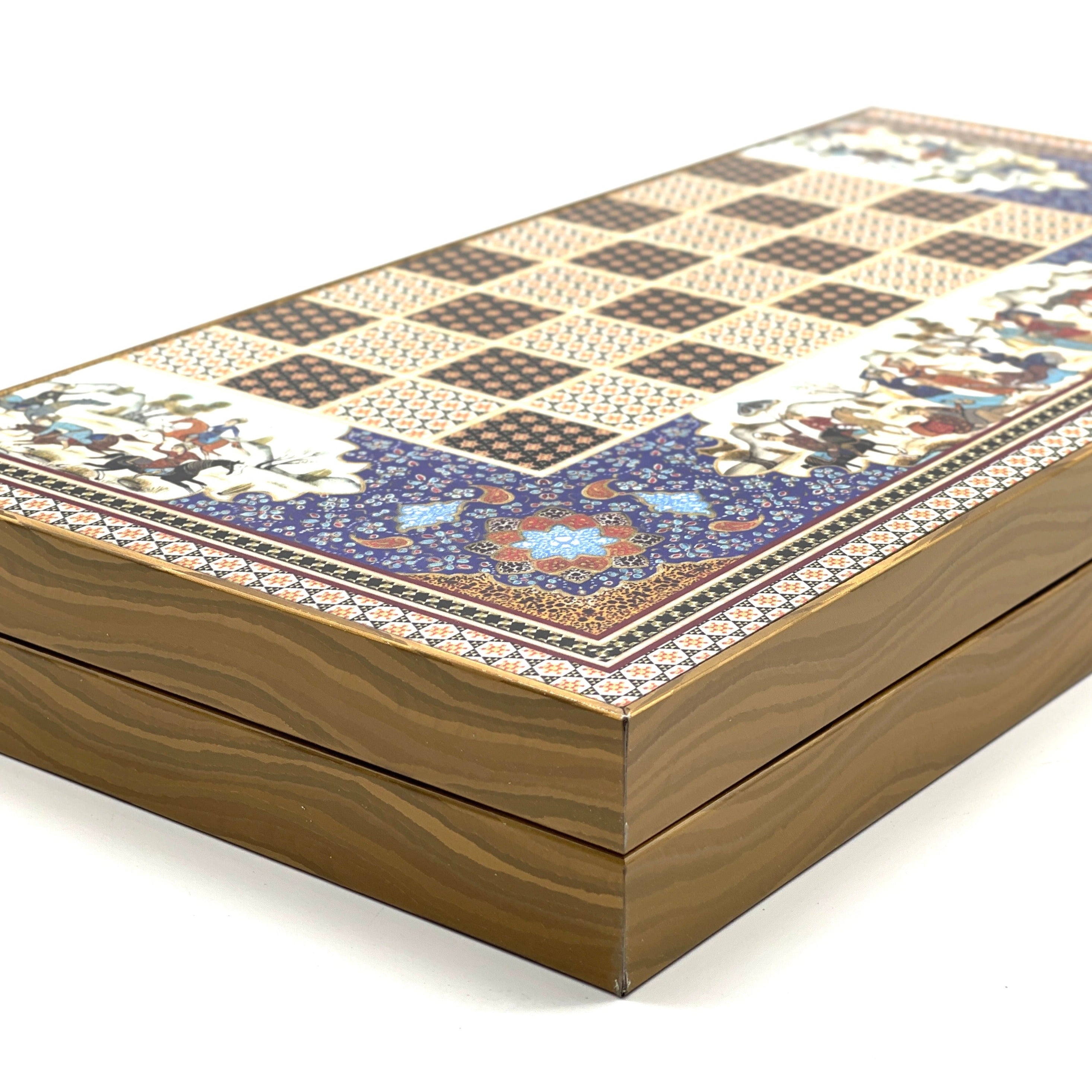 Persian Khatam Turkish Backgammon Set With Polyester Egyptian Chess Pieces