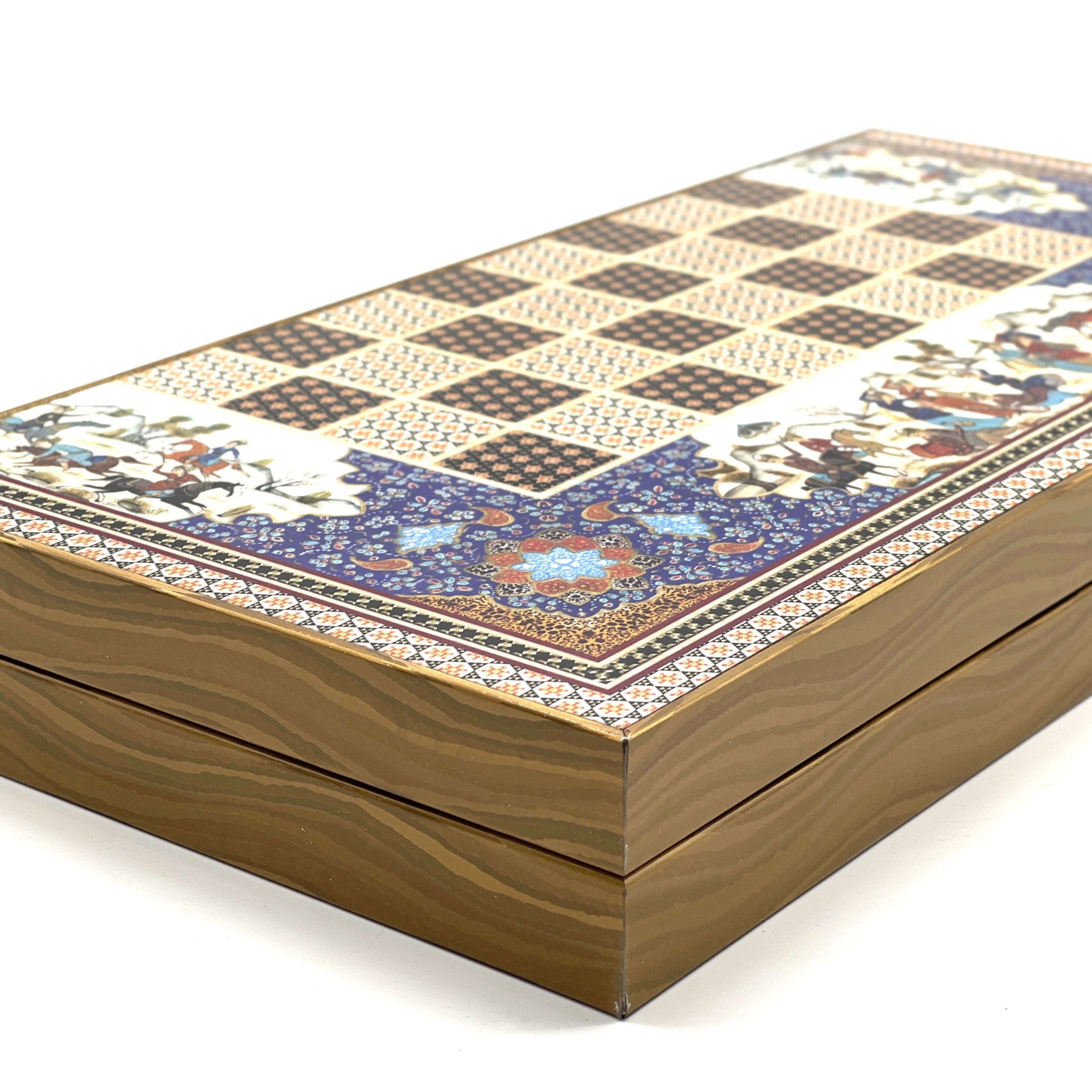 Persian Khatam Turkish Backgammon Set With Polyester Camelot Chess Pieces