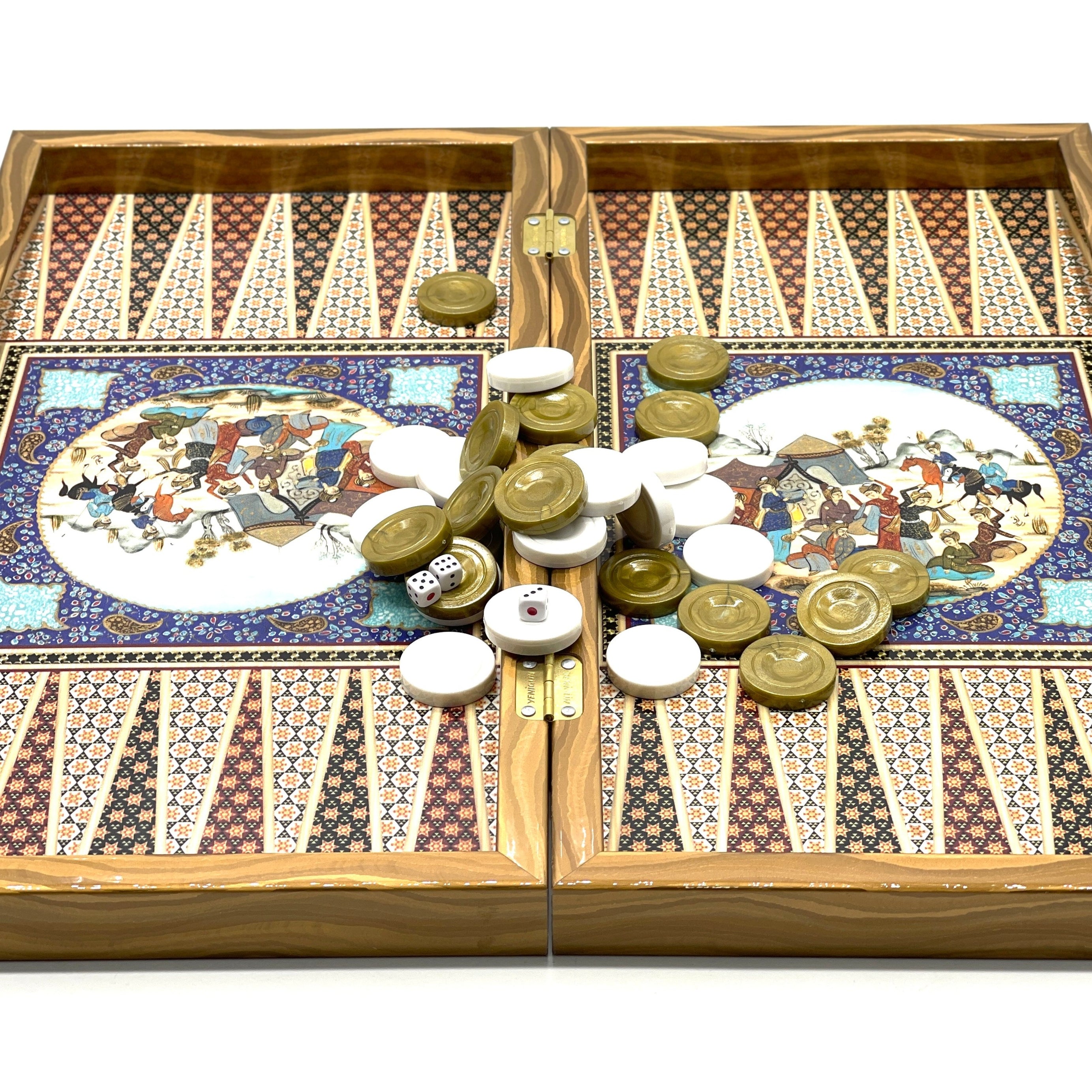 Persian Khatam Turkish Backgammon Set With Polyester Egyptian Chess Pieces