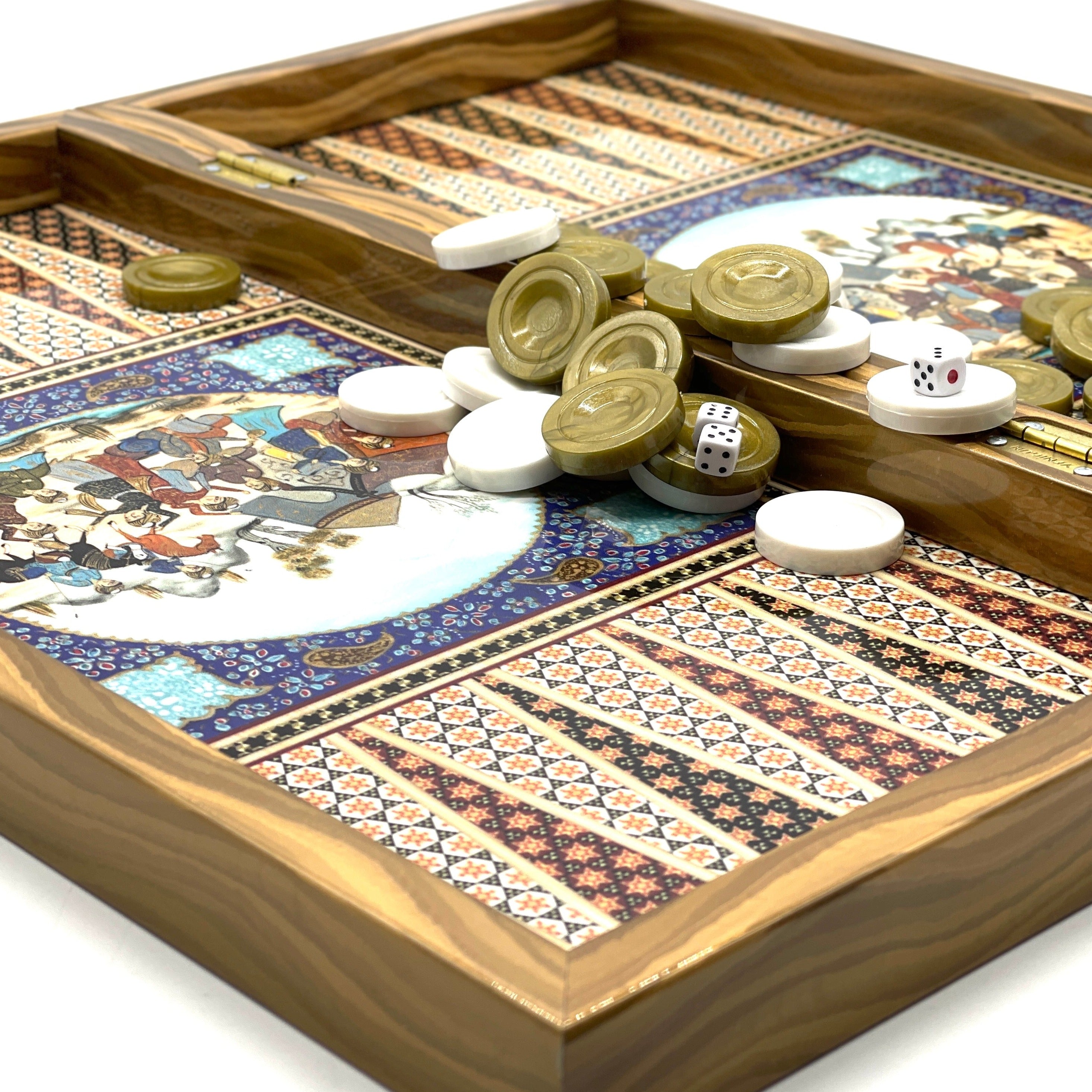 Persian Khatam Turkish Backgammon Set With Polyester Egyptian Chess Pieces