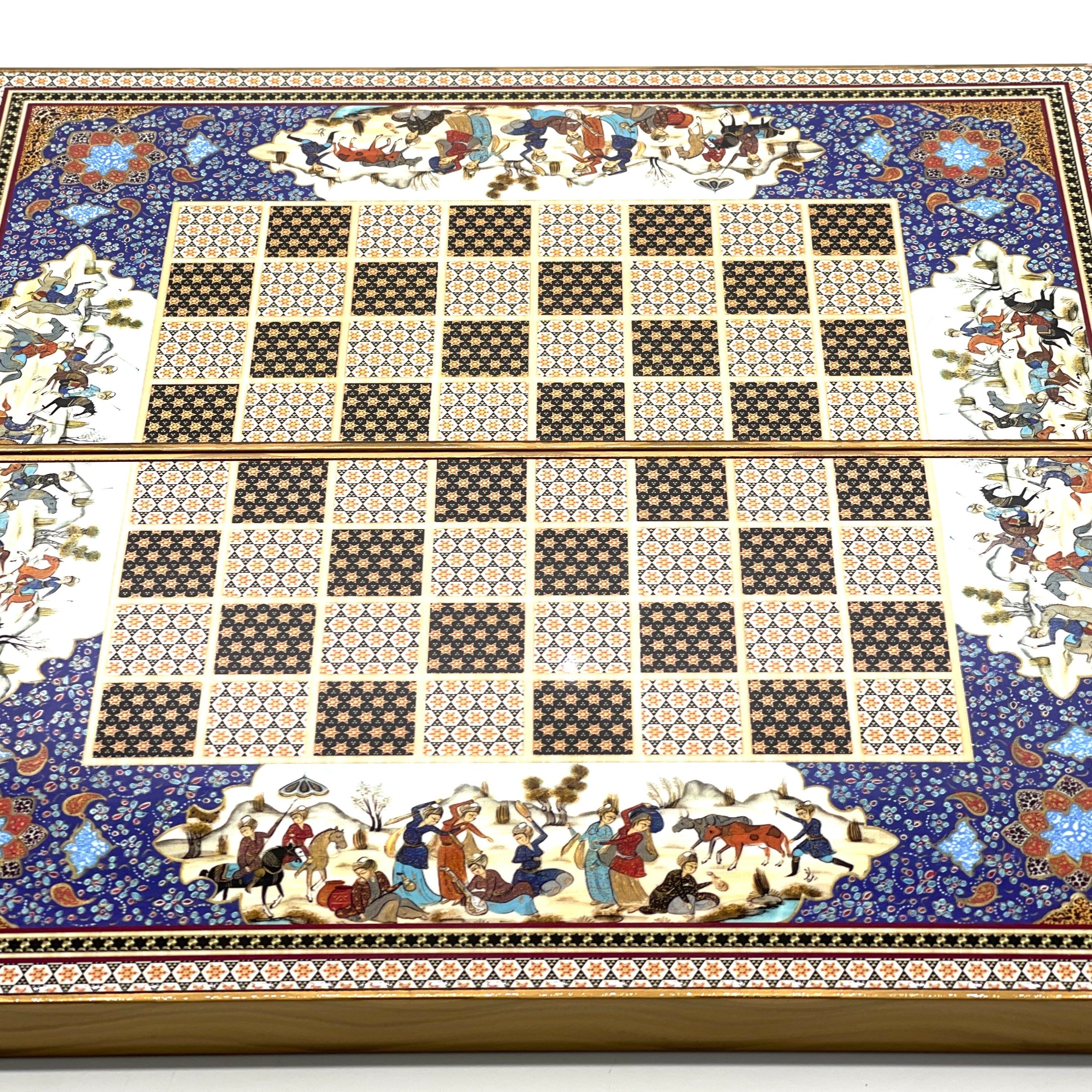 Persian Khatam Turkish Backgammon Set With Polyester Egyptian Chess Pieces