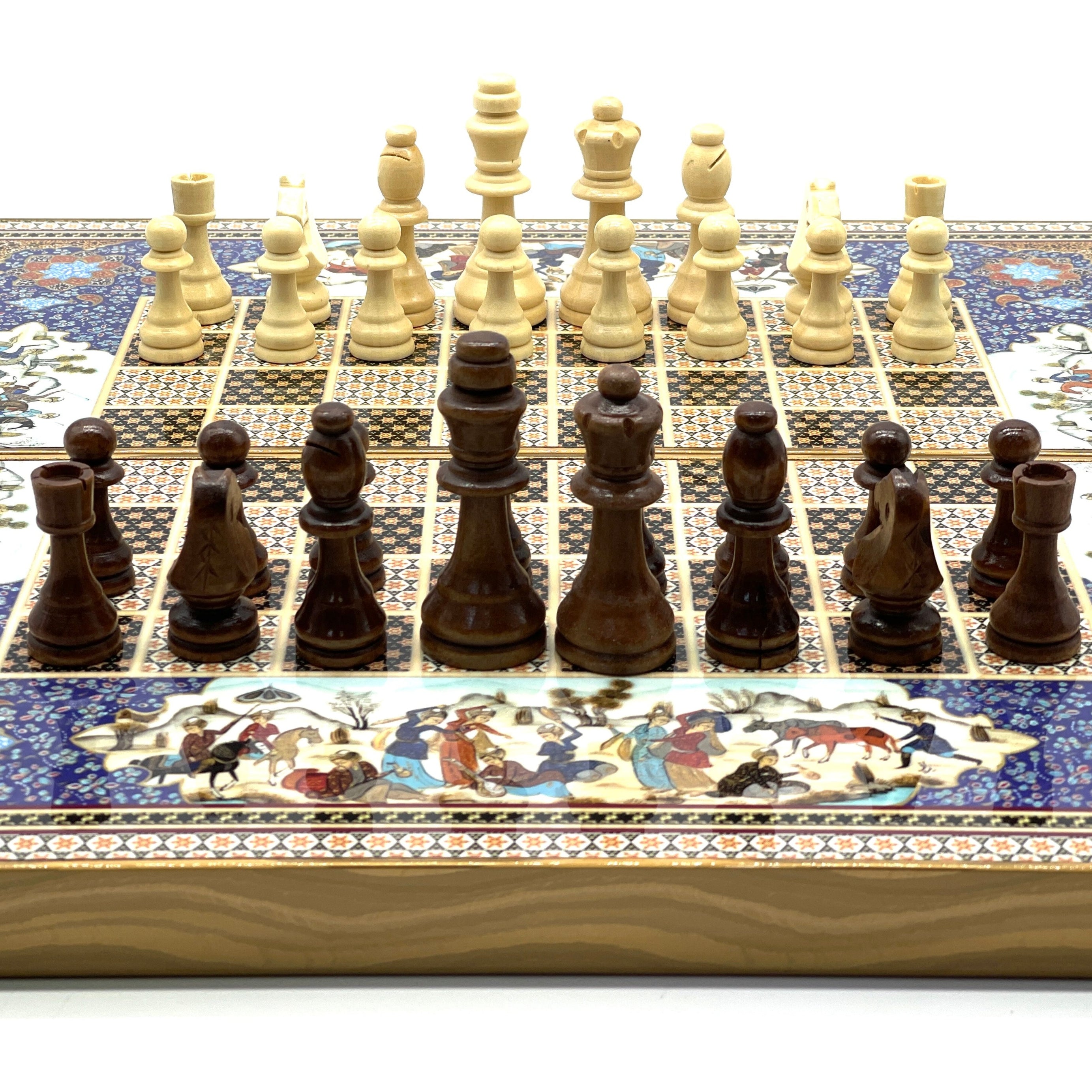 Persian Khatam Turkish Backgammon Set With Wooden Chess Pieces