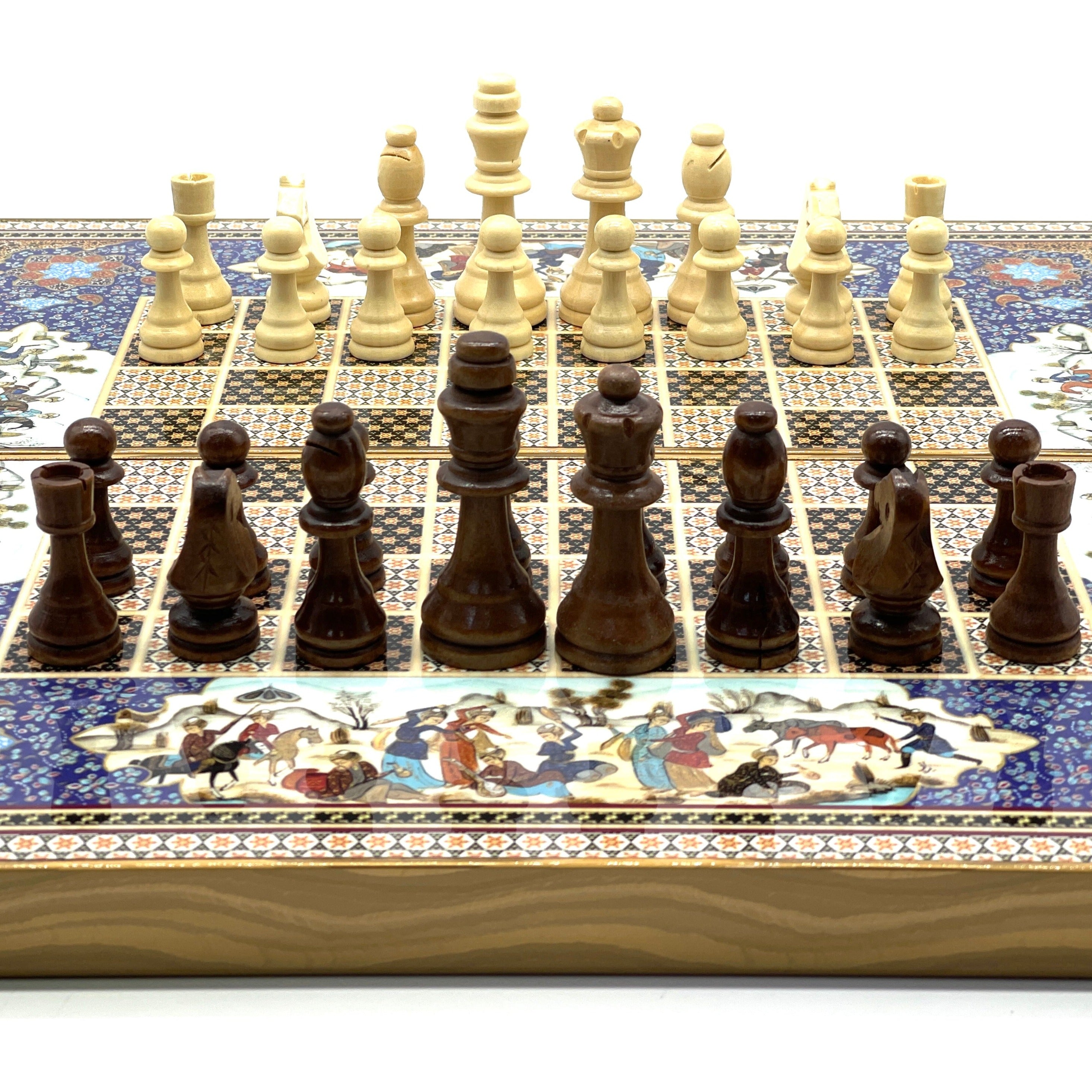 Persian Khatam Turkish Backgammon Set With Wooden Chess Pieces