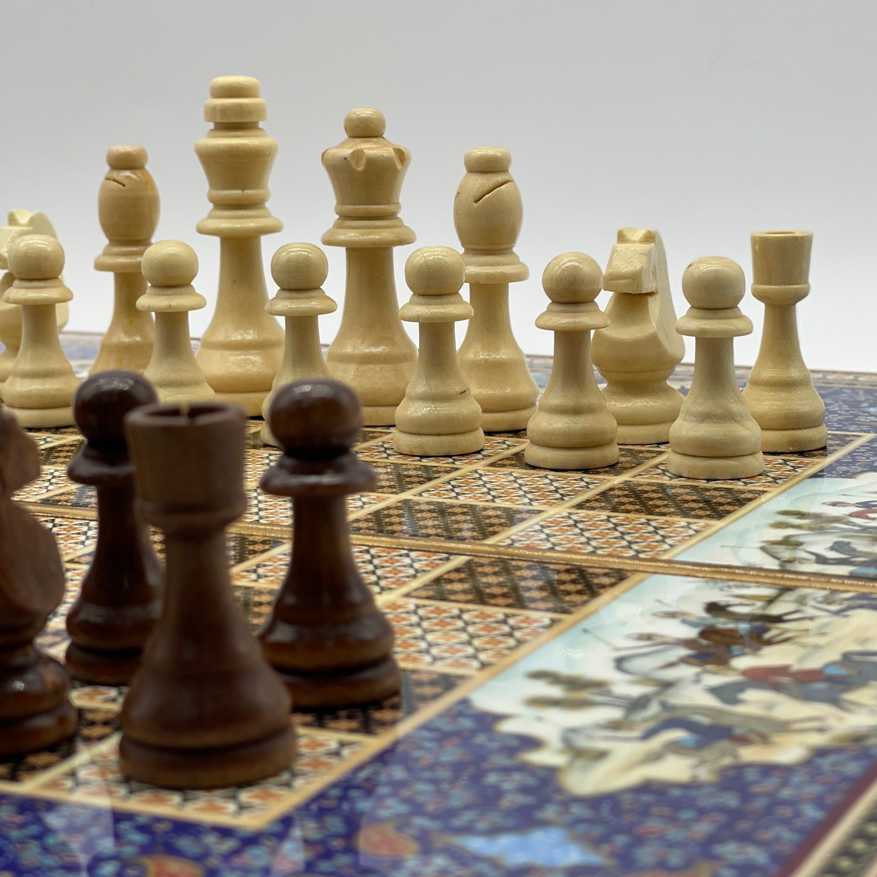 Persian Khatam Turkish Backgammon Set With Wooden Chess Pieces