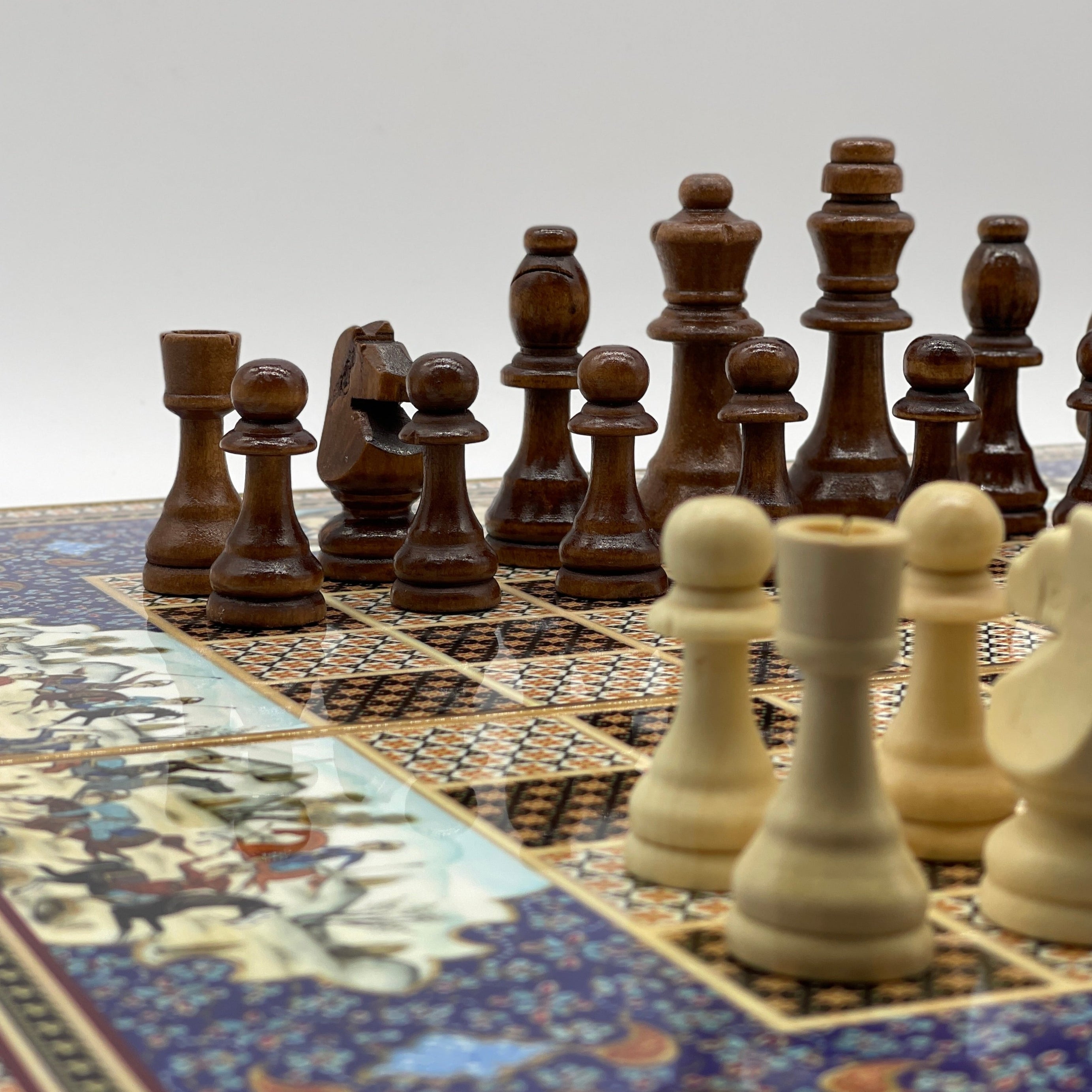 Persian Khatam Turkish Backgammon Set With Wooden Chess Pieces