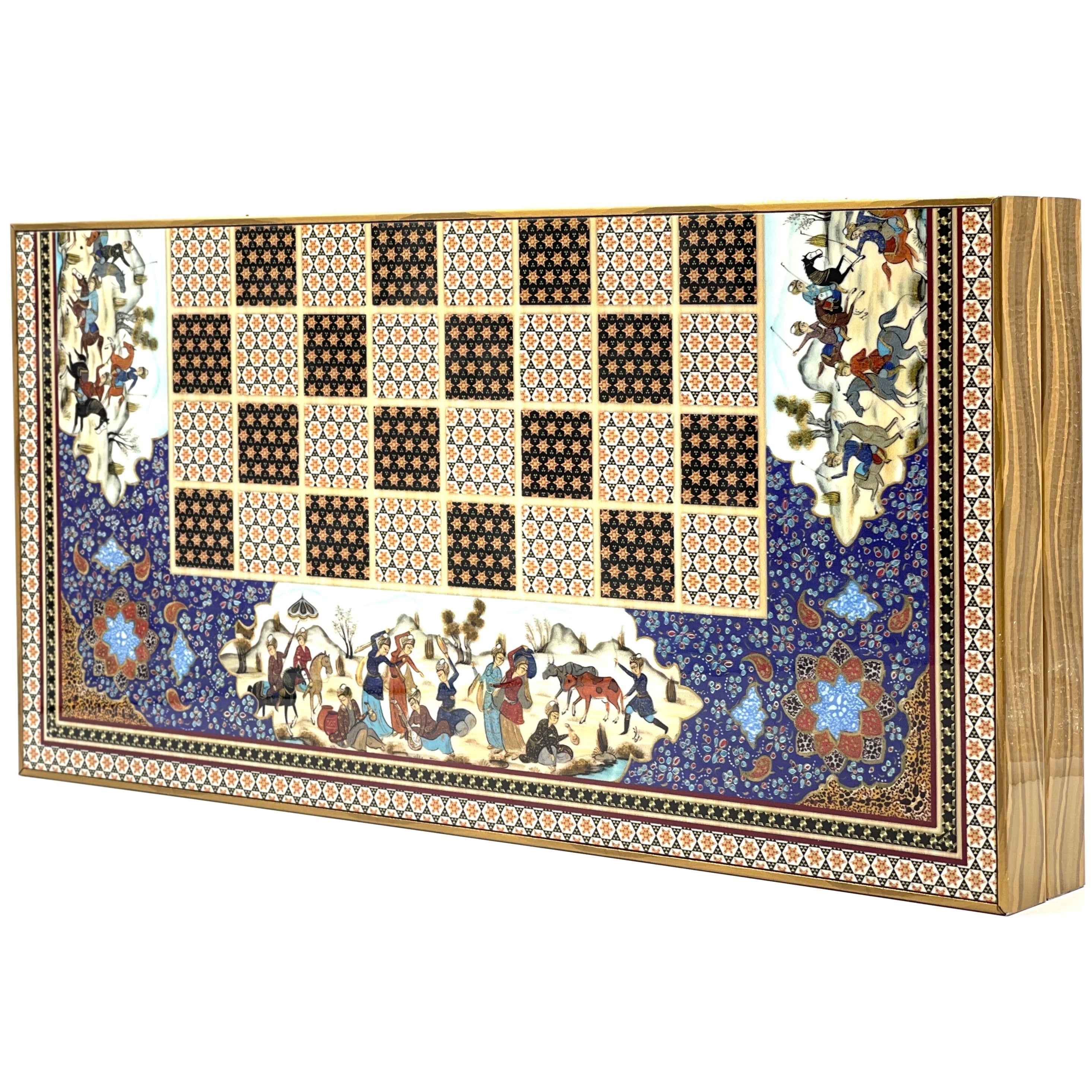Persian Khatam Turkish Backgammon Set With Wooden Chess Pieces