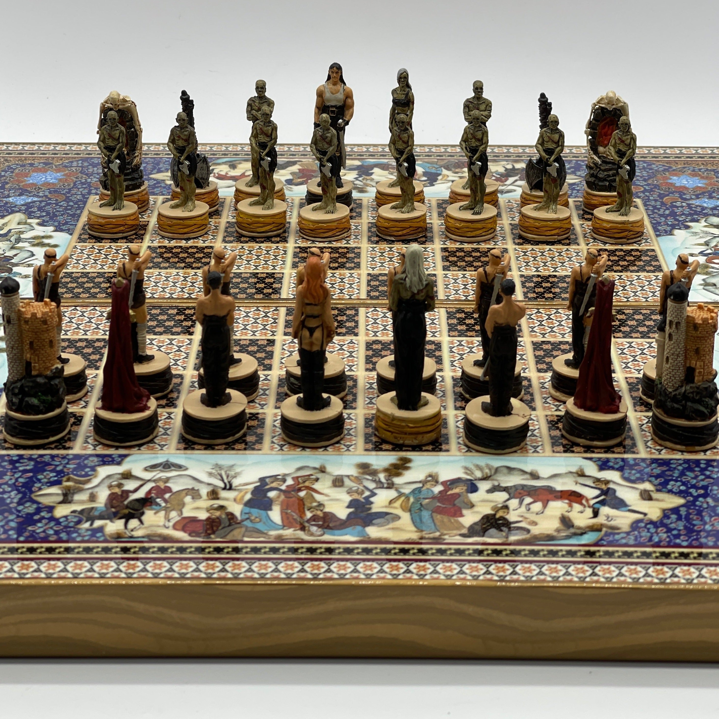Persian Khatam Turkish Backgammon Set With Polyester Zombies Chess Pieces