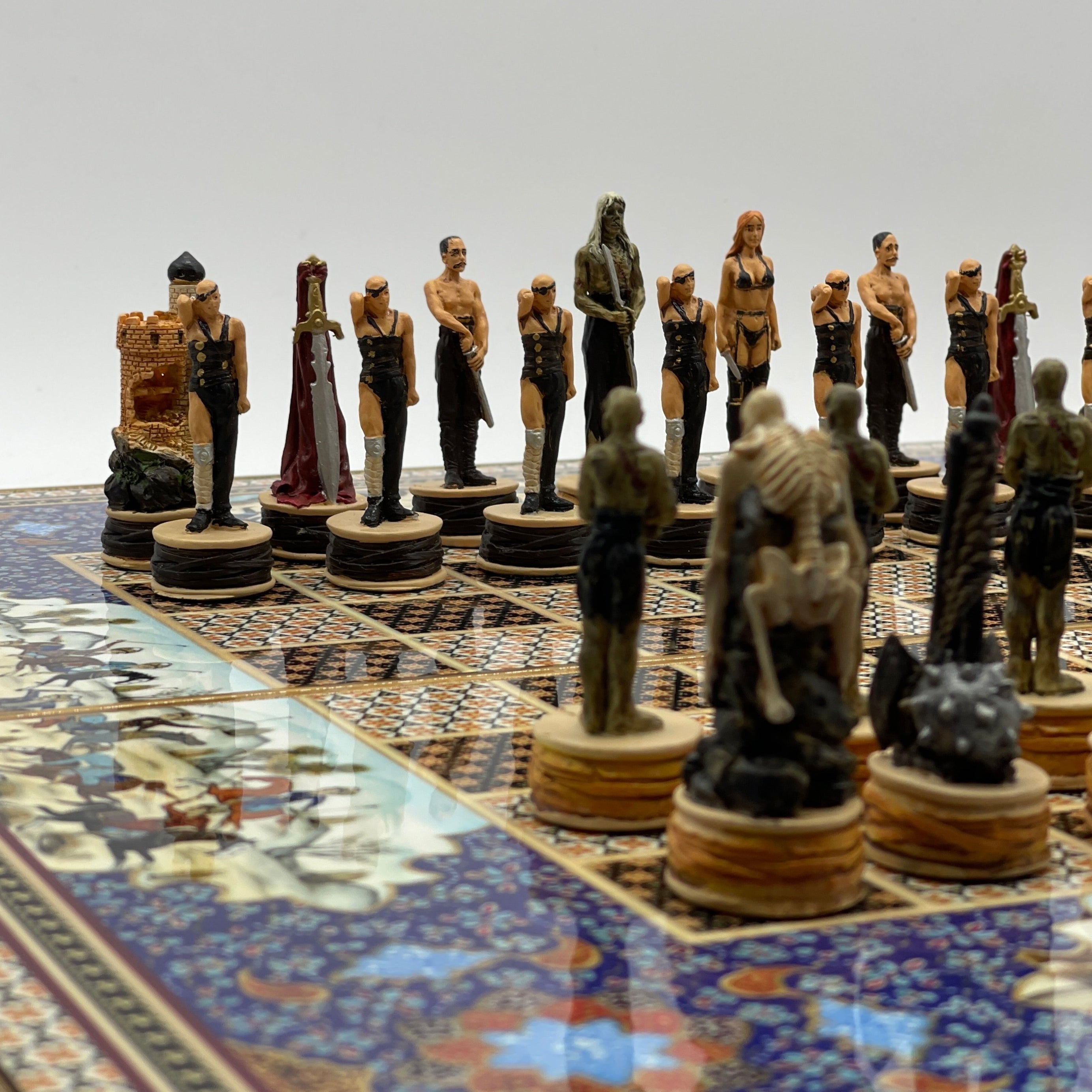 Persian Khatam Turkish Backgammon Set With Polyester Zombies Chess Pieces