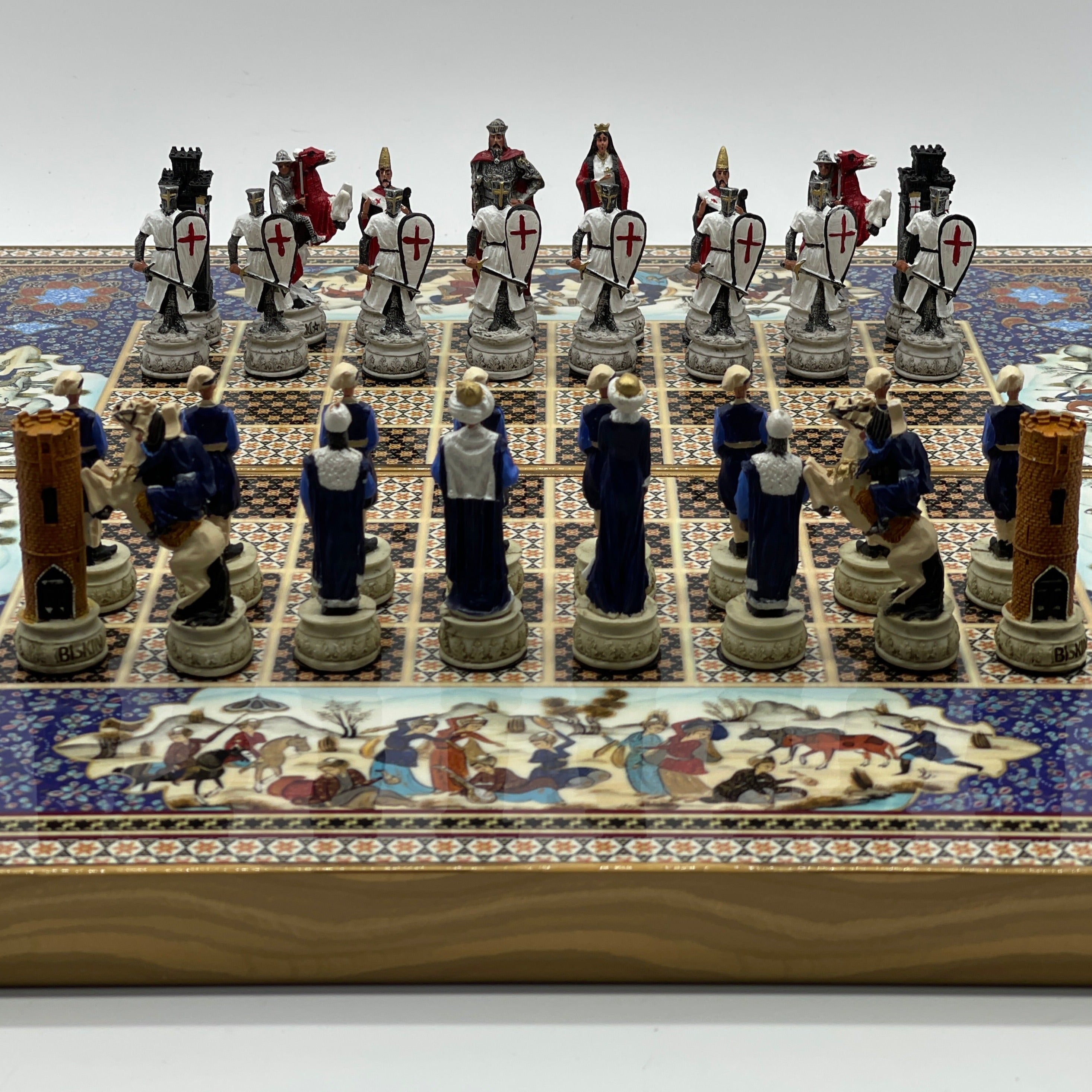 Persian Khatam Turkish Backgammon Set With Polyester Crusaders Chess Pieces