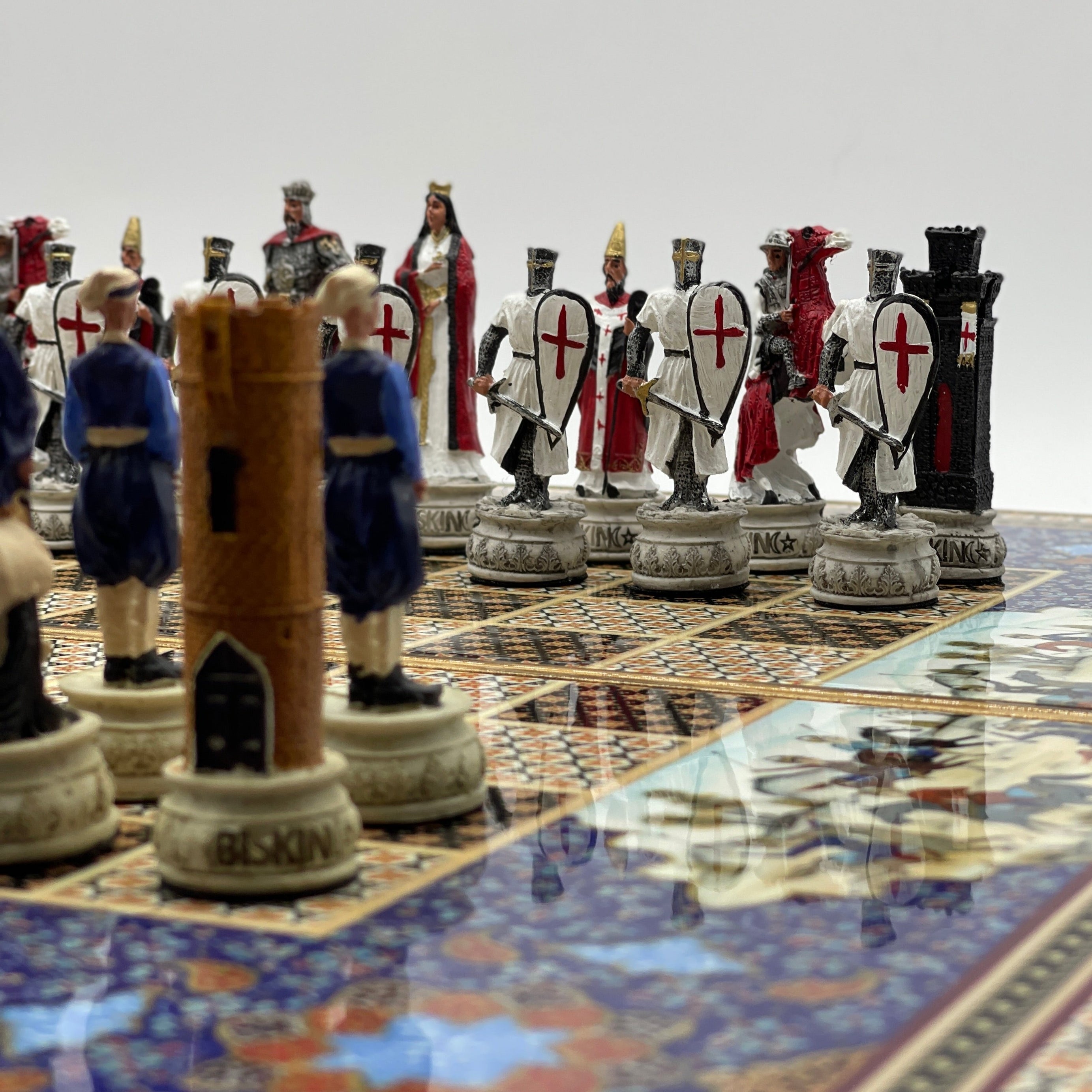 Persian Khatam Turkish Backgammon Set With Polyester Crusaders Chess Pieces