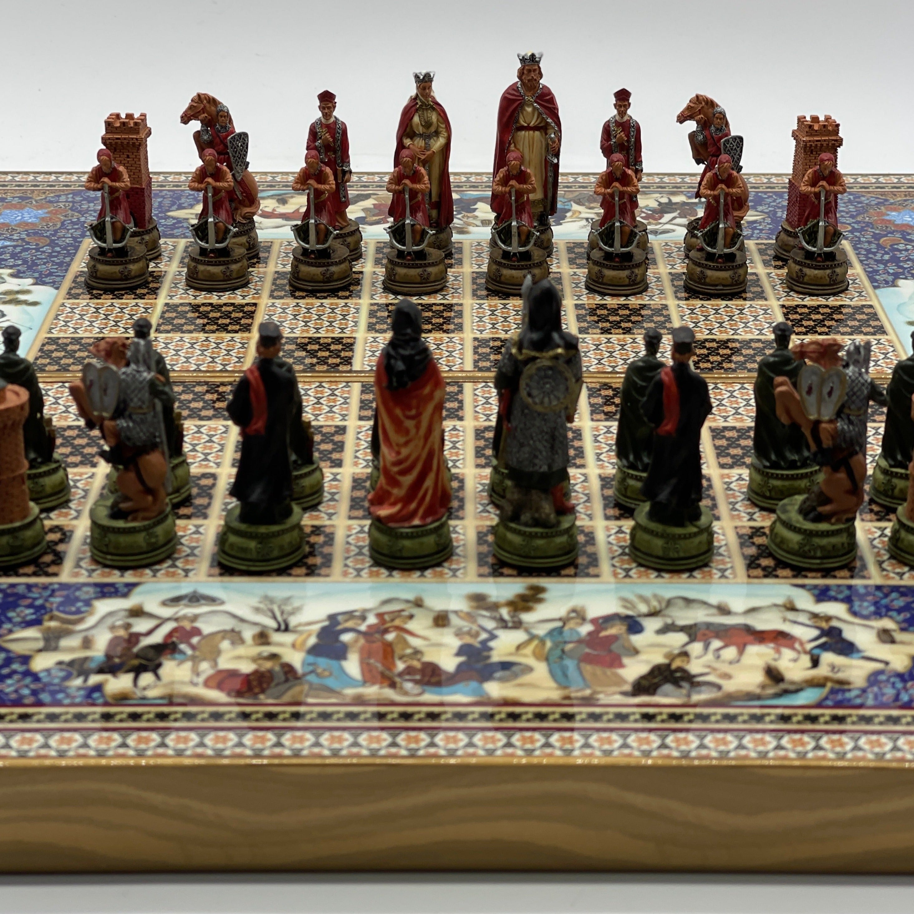 Persian Khatam Turkish Backgammon Set With Polyester Camelot Chess Pieces