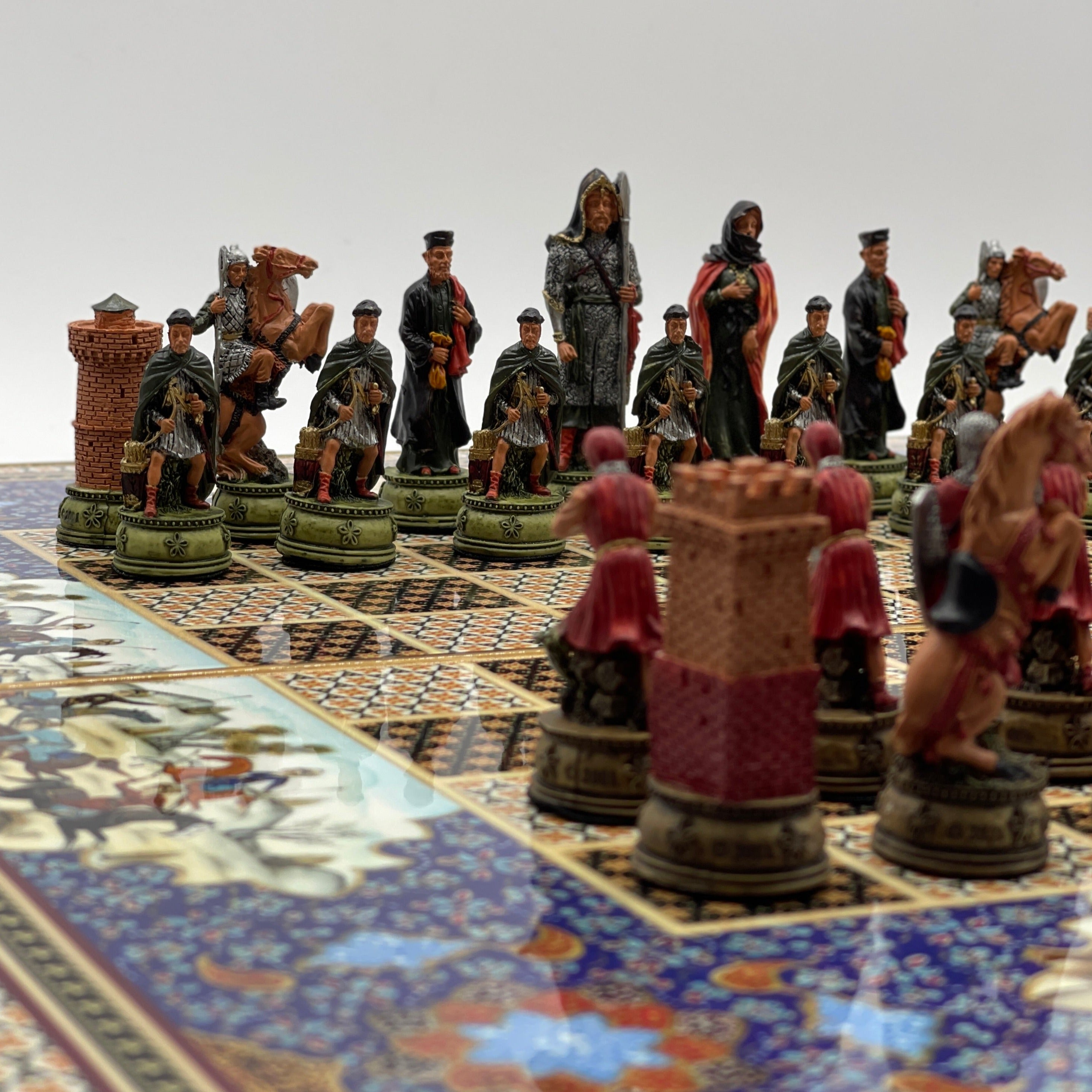 Persian Khatam Turkish Backgammon Set With Polyester Camelot Chess Pieces