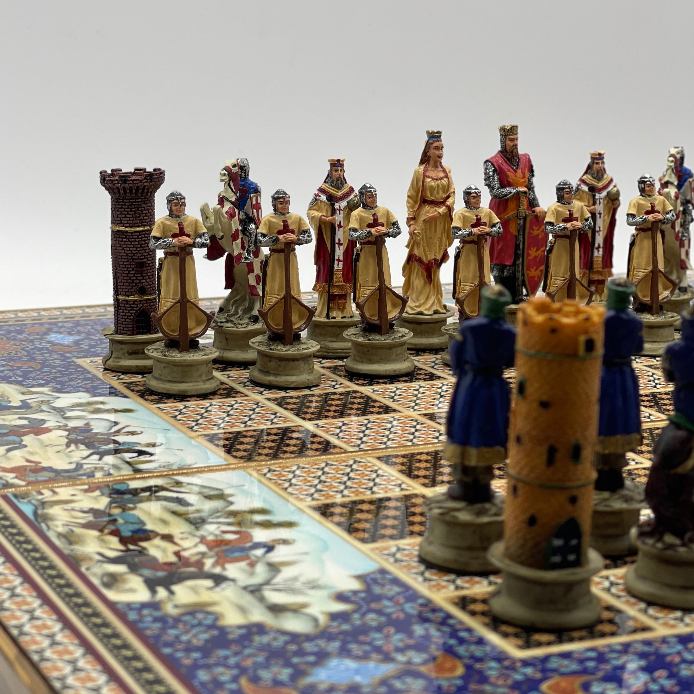 Persian Khatam Turkish Backgammon Set With Polyester Crusaders Chess Pieces