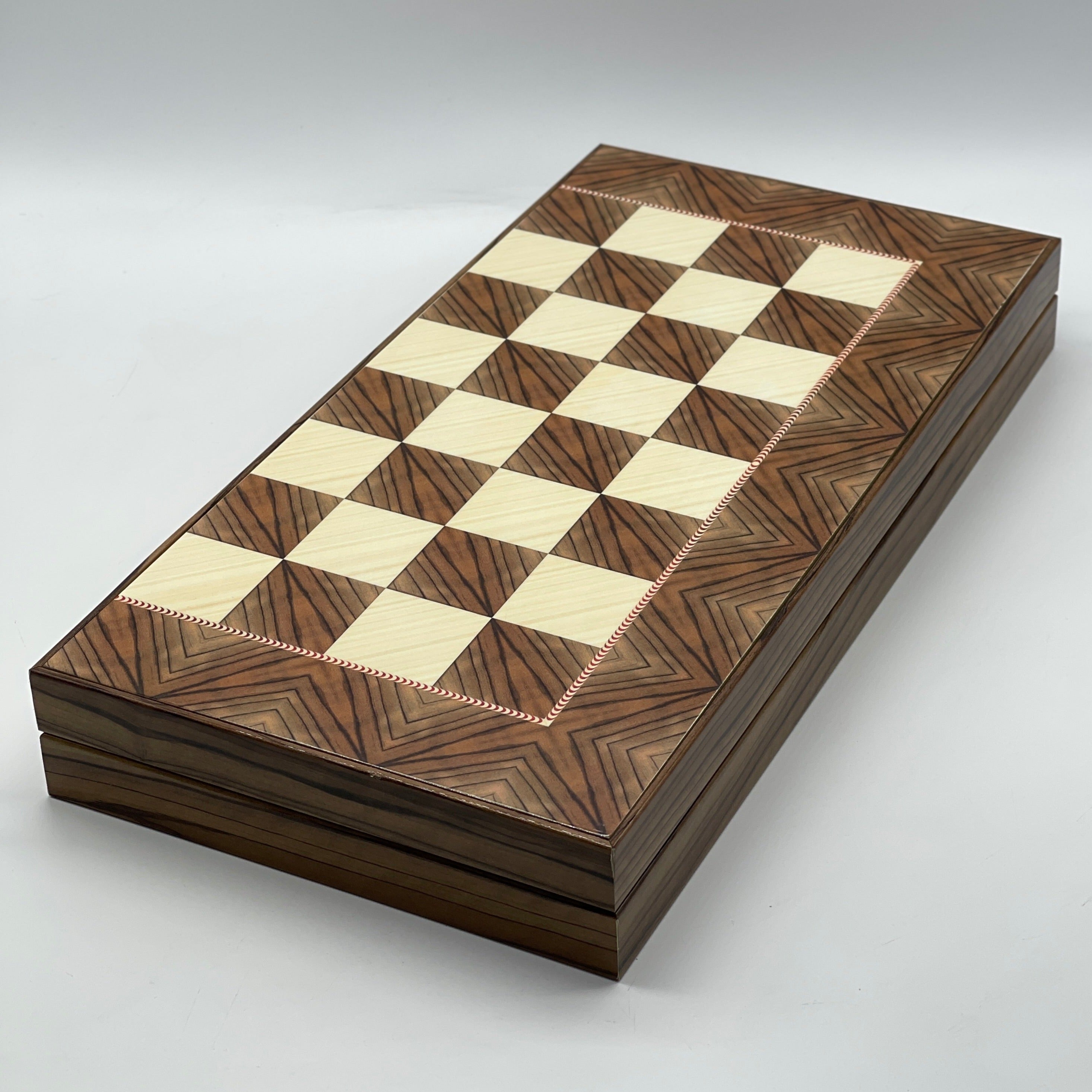 Handmade Brown Pattern Backgammon Set With Polyester Camelot Chess Pieces