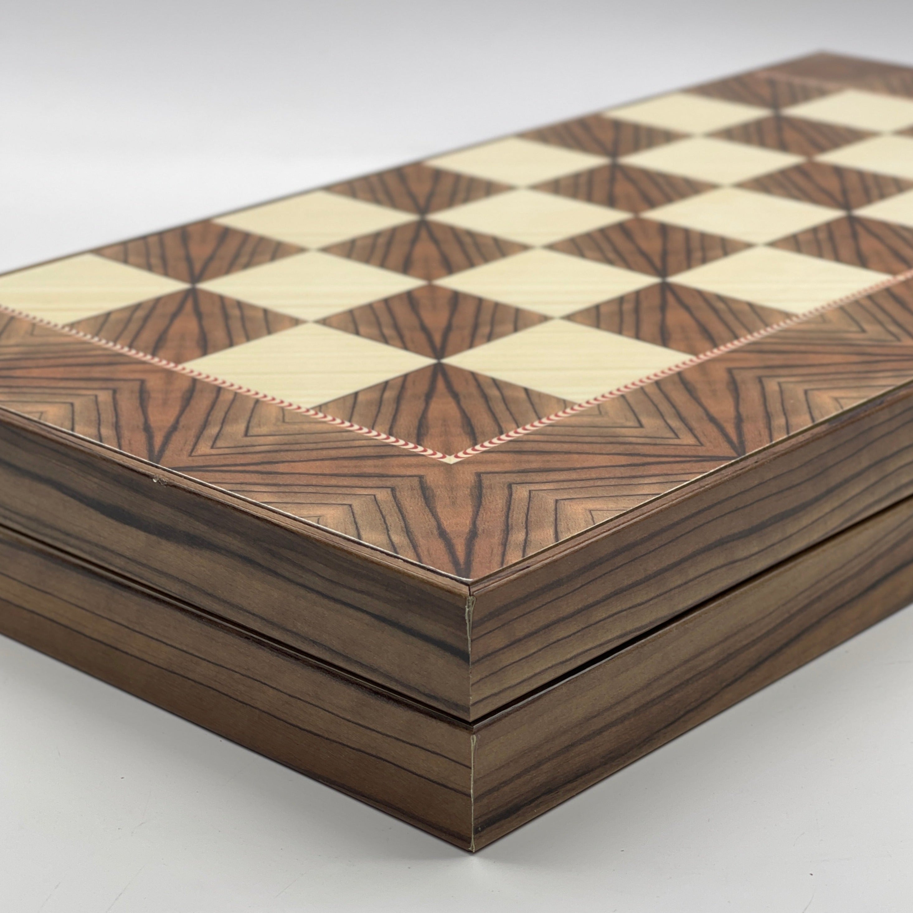 Handmade Brown Pattern Backgammon Set With Polyester Crusaders Chess Pieces