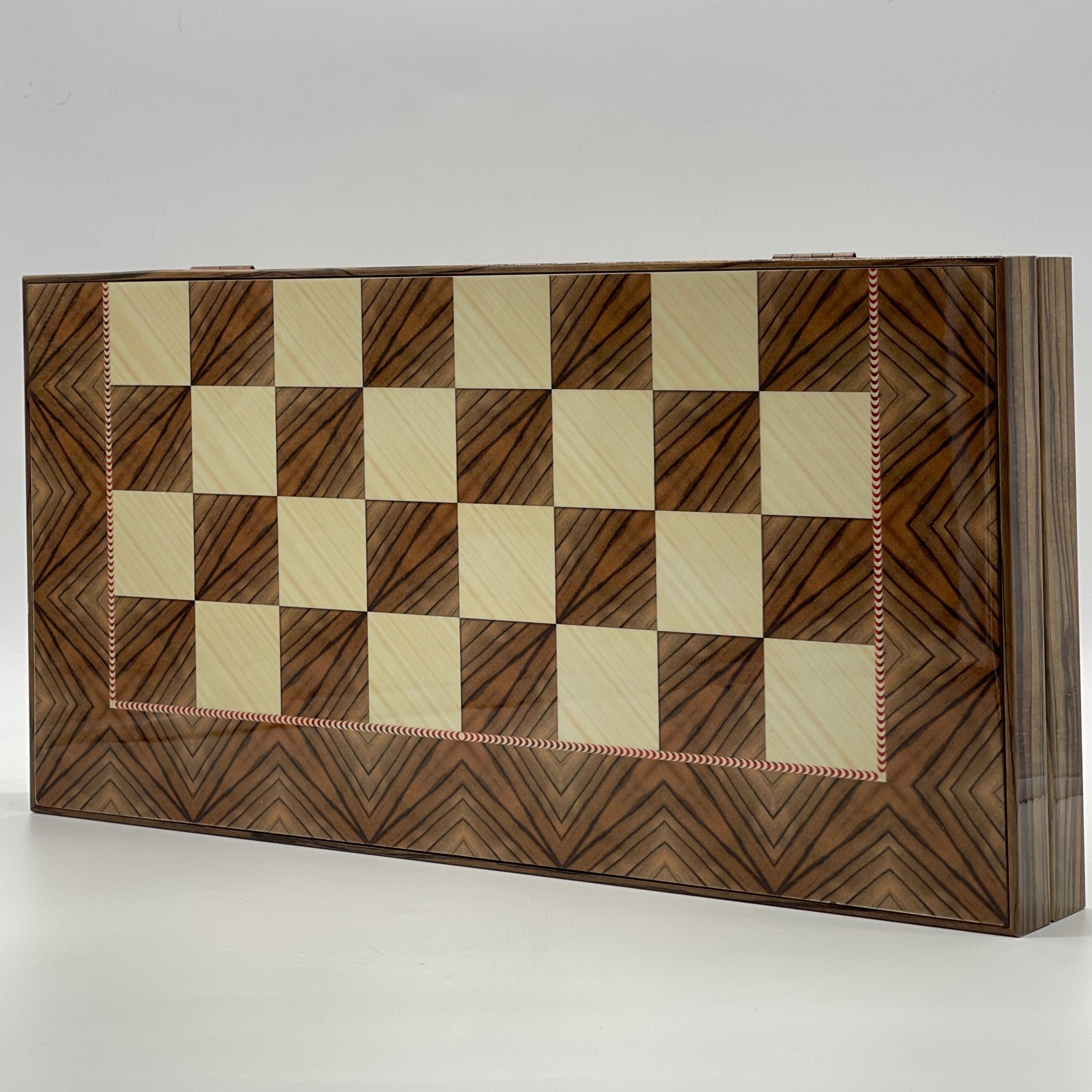 Handmade Brown Pattern Backgammon Set With Polyester Crusaders Chess Pieces